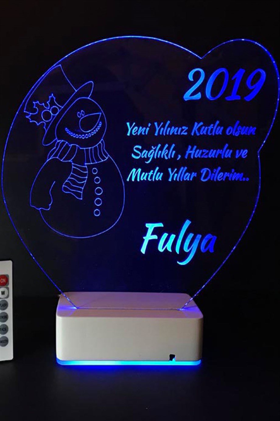 Kişiye Özel 3D Kardan Adam Kalp 16 Renk Dekoratif Led Lamba