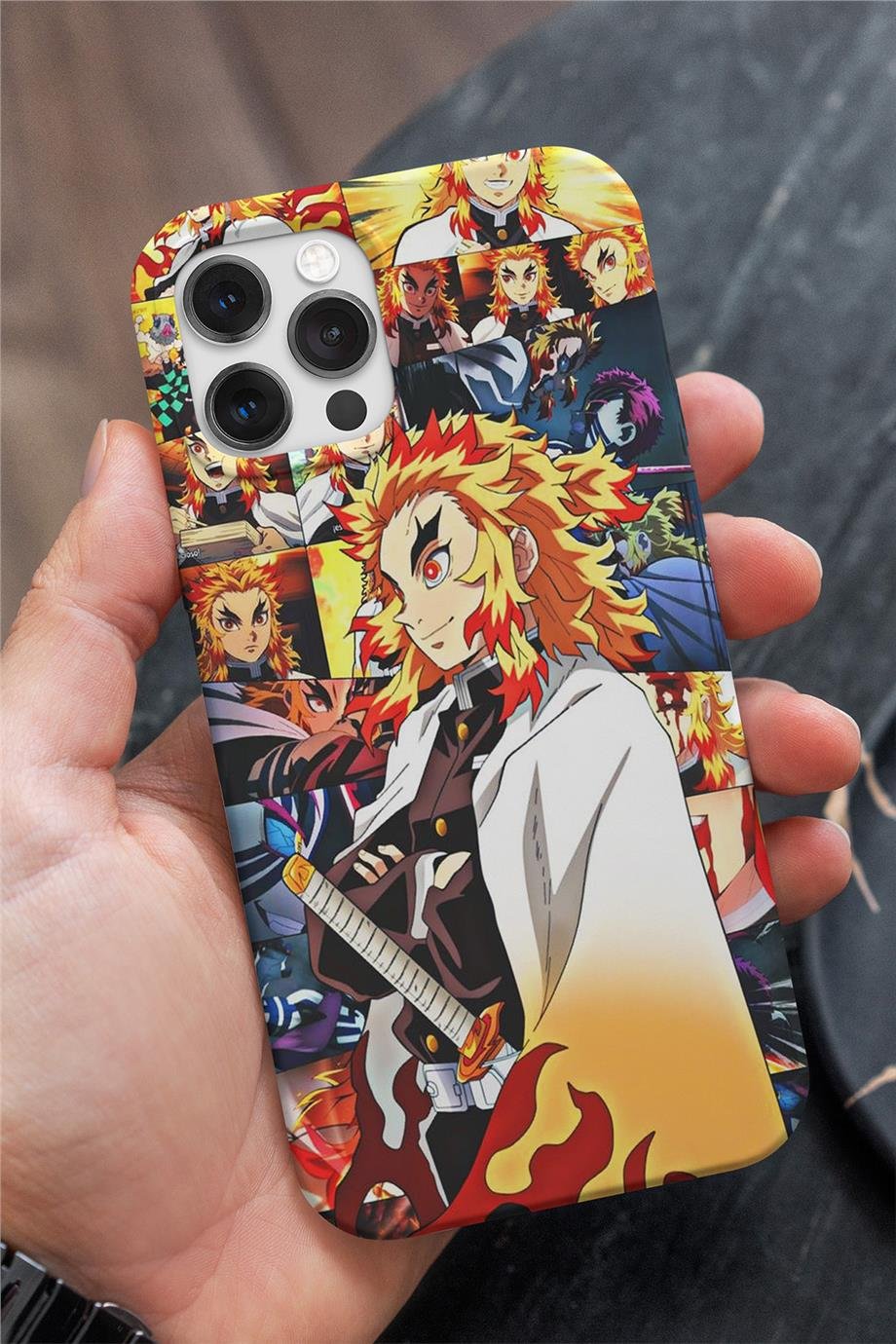Kyojuro Rengoku - Demon Slayer Siyah Silikon Baskılı Anime Telefon Kılıfı