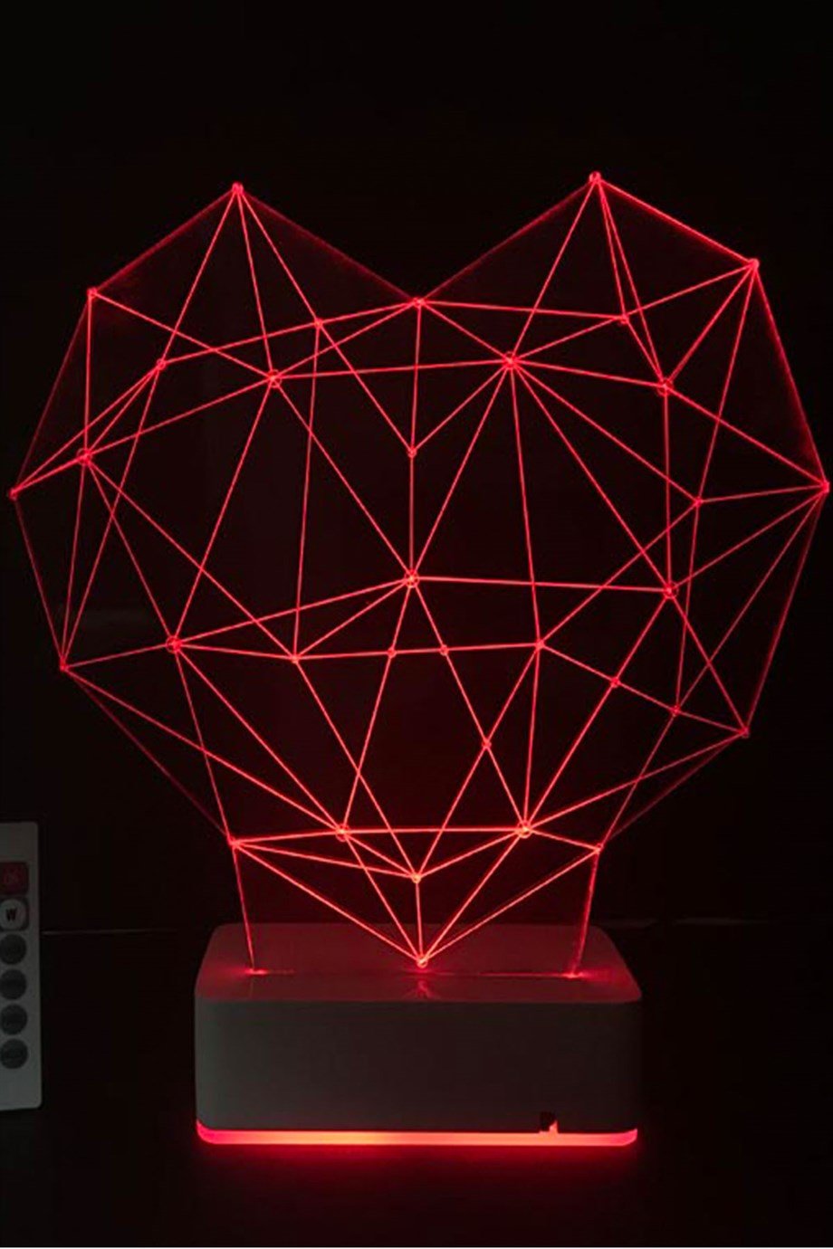 Özel Tasarım 3D Geometrik Kalp 16 Renk Dekoratif Led Lamba