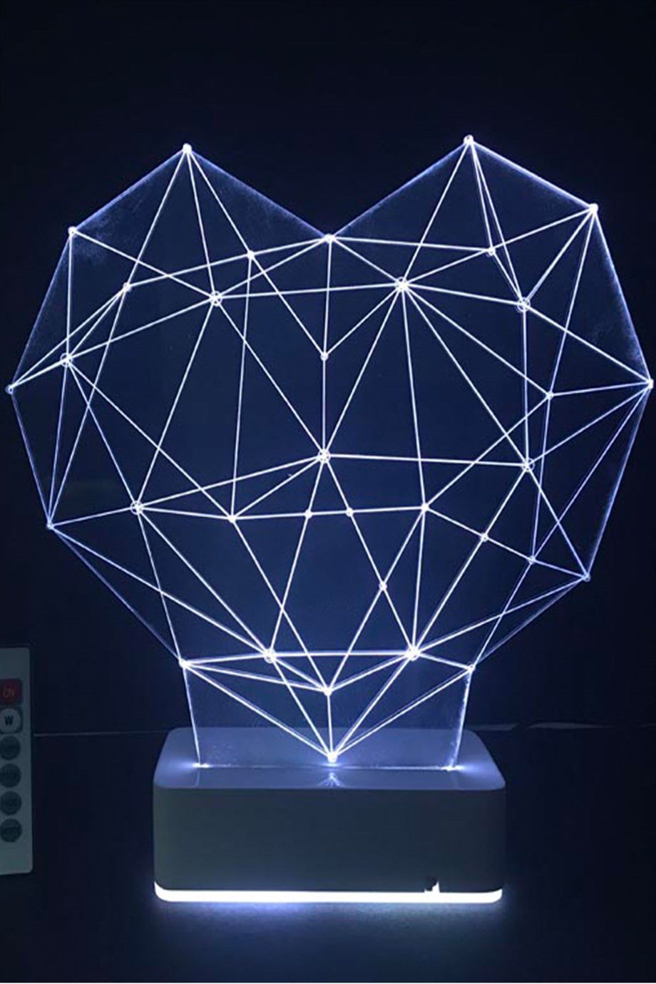 Özel Tasarım 3D Geometrik Kalp 16 Renk Dekoratif Led Lamba