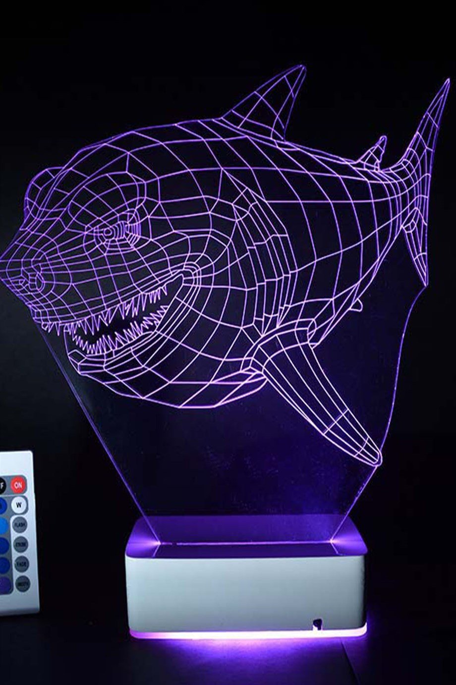 Özel Tasarım Köpekbalığı 3D 16 Renk Dekoratif Led Lamba