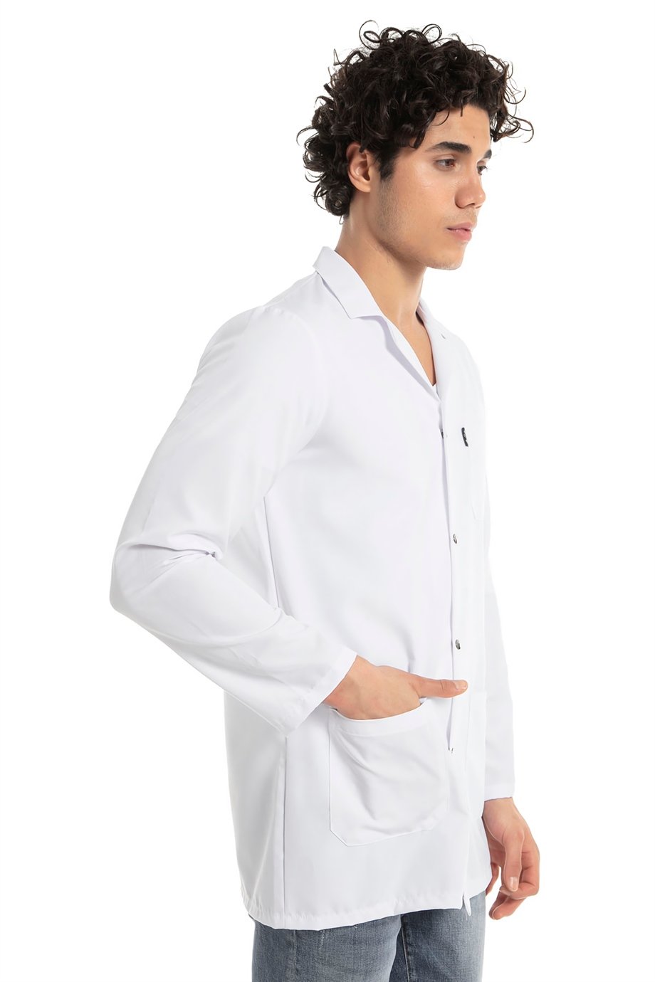 Alpaka Klasik Yaka 85 cm Doktor Hemşire Öğretmen Önlüğü (ERKEK), Beyaz