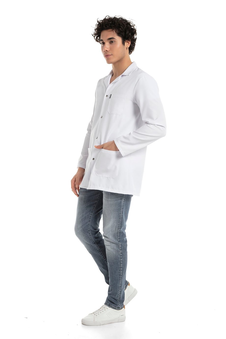 Alpaka Klasik Yaka 85 cm Doktor Hemşire Öğretmen Önlüğü (ERKEK), Beyaz