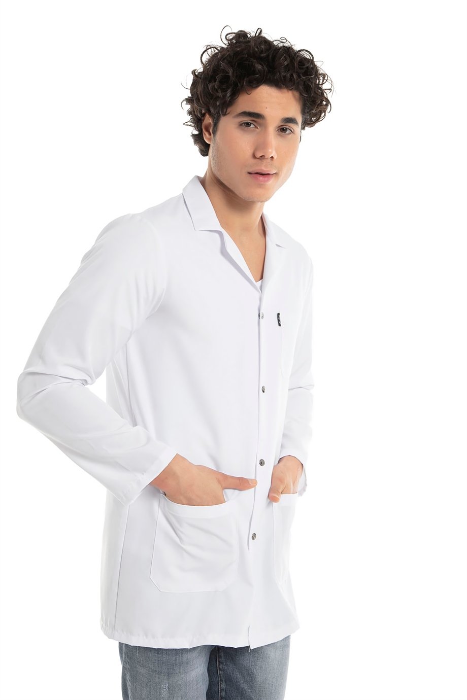 Alpaka Klasik Yaka 85 cm Doktor Hemşire Öğretmen Önlüğü (ERKEK), Beyaz