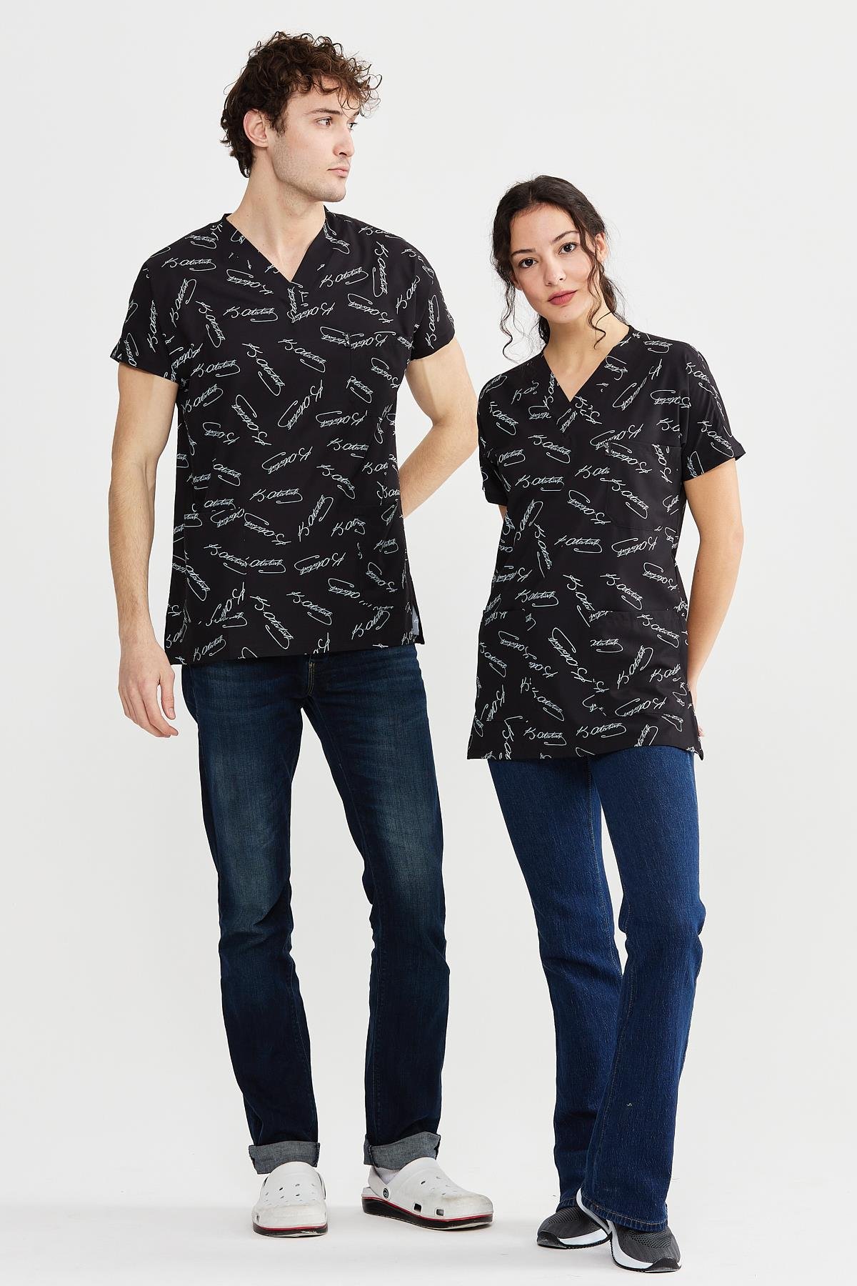 Carnival Basic - Tek Üst Desenli Hemşire Doktor Forması (UNISEX), Atatürk İmzası