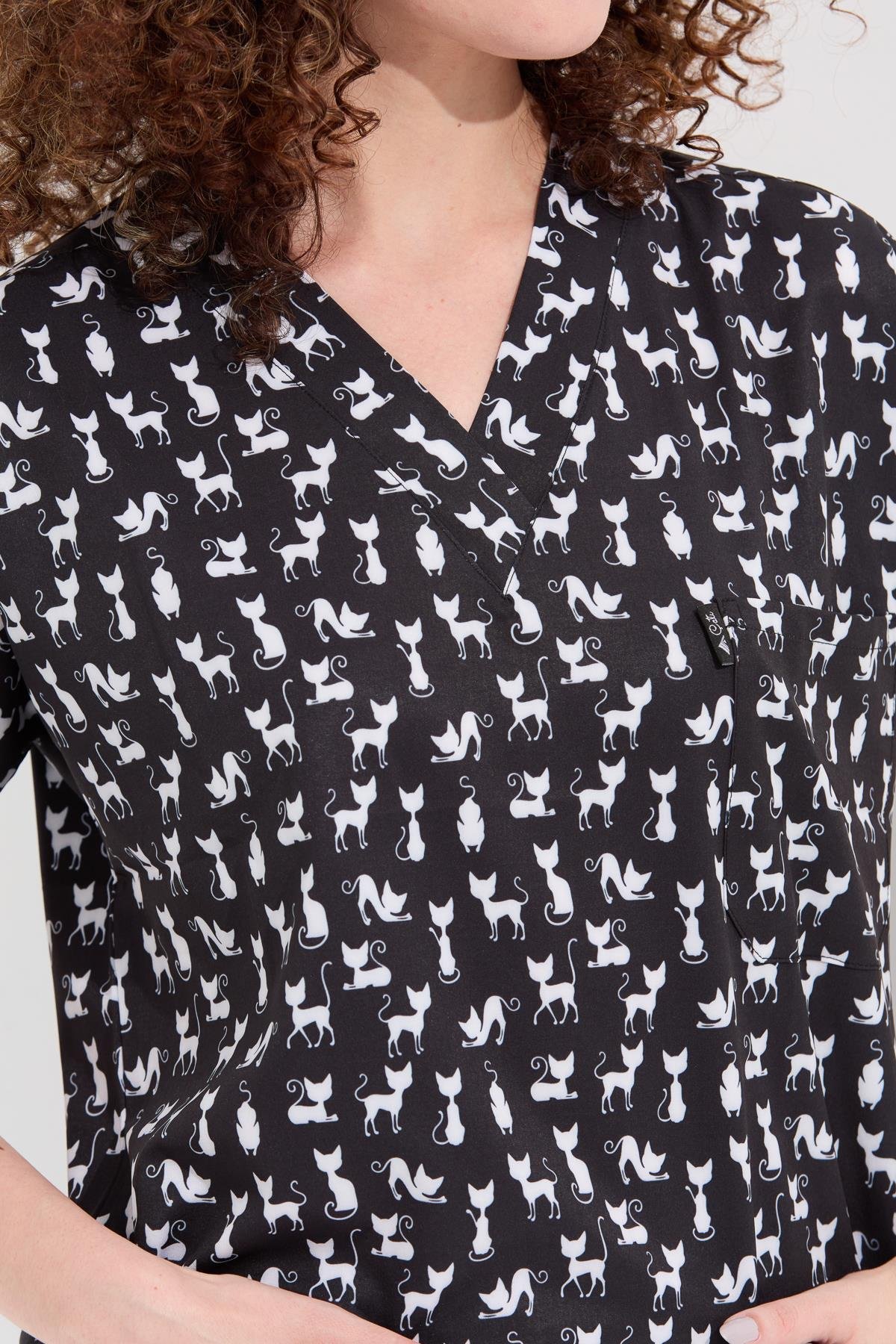 Carnival Basic - Desenli Hemşire Doktor Veteriner Tek Üst Forma (UNISEX), Kedi