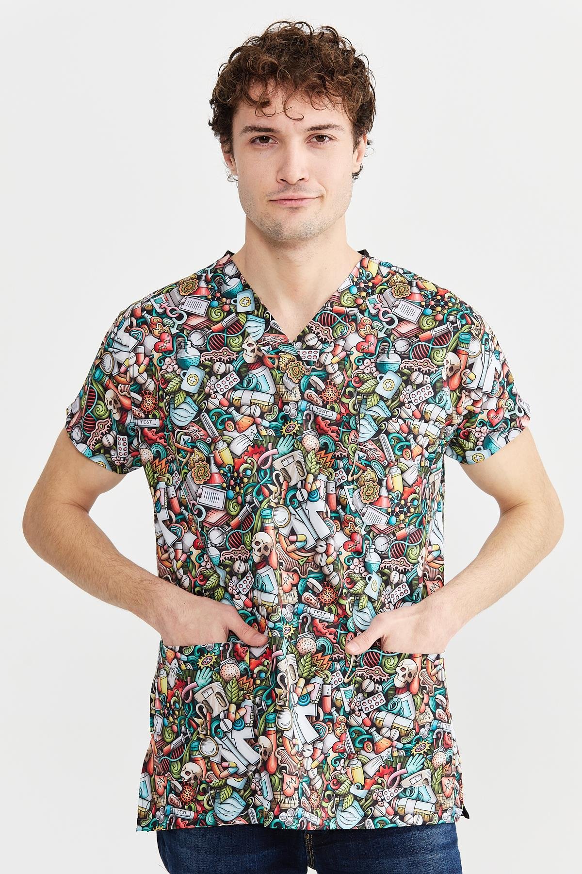 Carnival Basic - Desenli Hemşire Doktor Veteriner Tek Üst Forma (UNISEX), Medikal