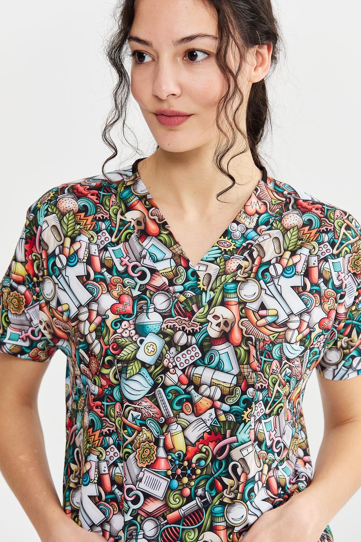 Carnival Basic - Desenli Hemşire Doktor Veteriner Tek Üst Forma (UNISEX), Medikal