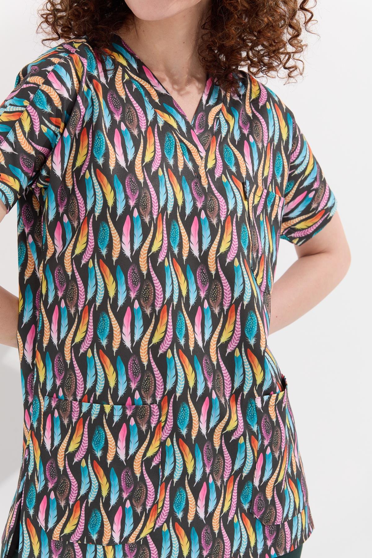 Carnival Basic - Desenli Hemşire Doktor Veteriner Tek Üst Forma (UNISEX), Tüy