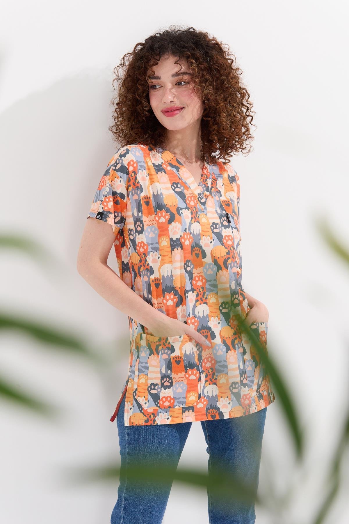 Carnival Basic - Desenli Hemşire Doktor Veteriner Tek Üst Forma (UNISEX), Pati