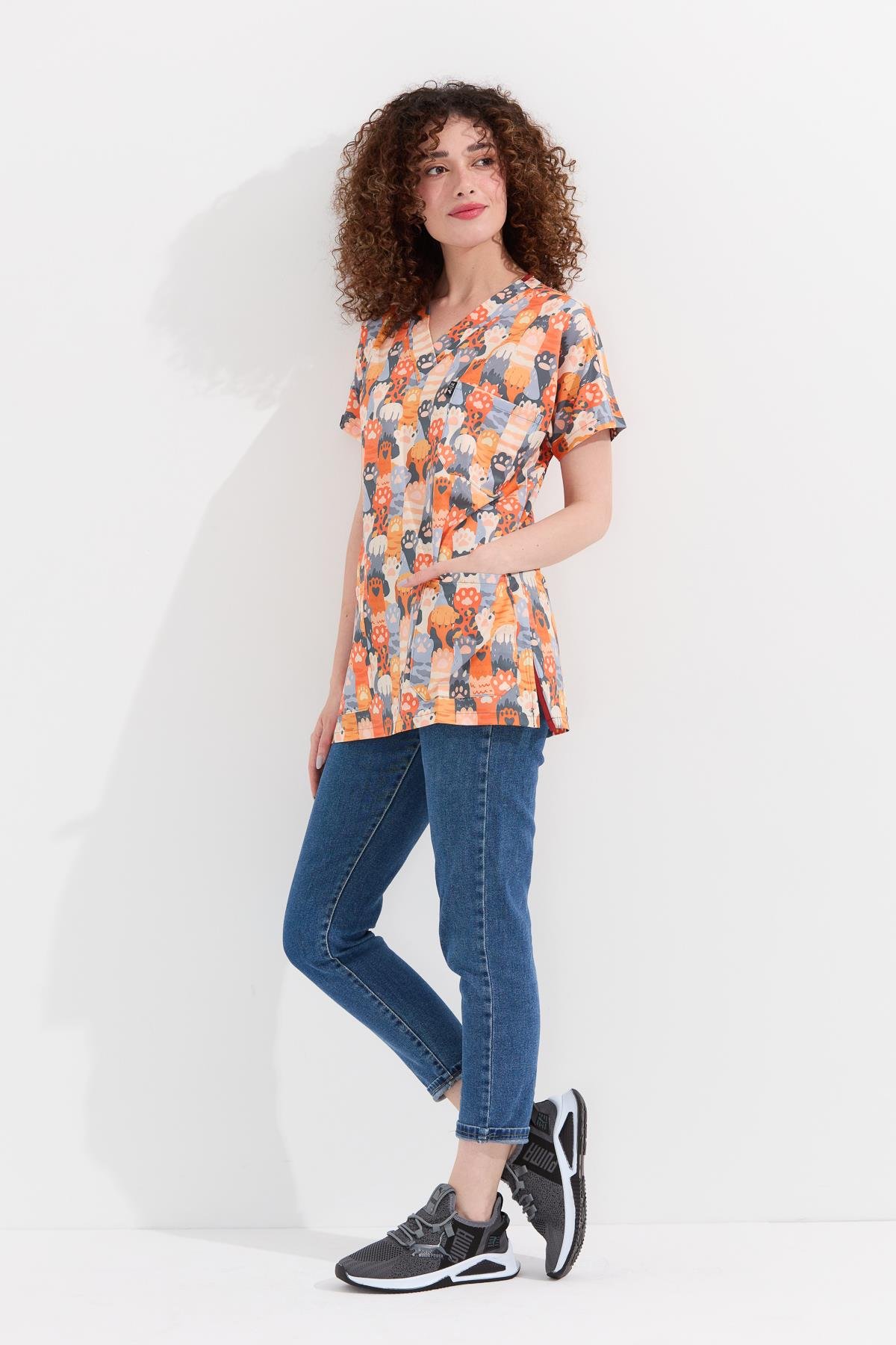 Carnival Basic - Desenli Hemşire Doktor Veteriner Tek Üst Forma (UNISEX), Pati