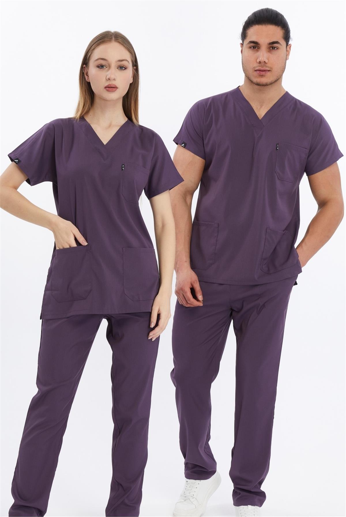 Happiness Basic - Likralı Doktor Hemşire Scrubs Tek Üst Cerrahi Forma (UNISEX), Gül Kurusu