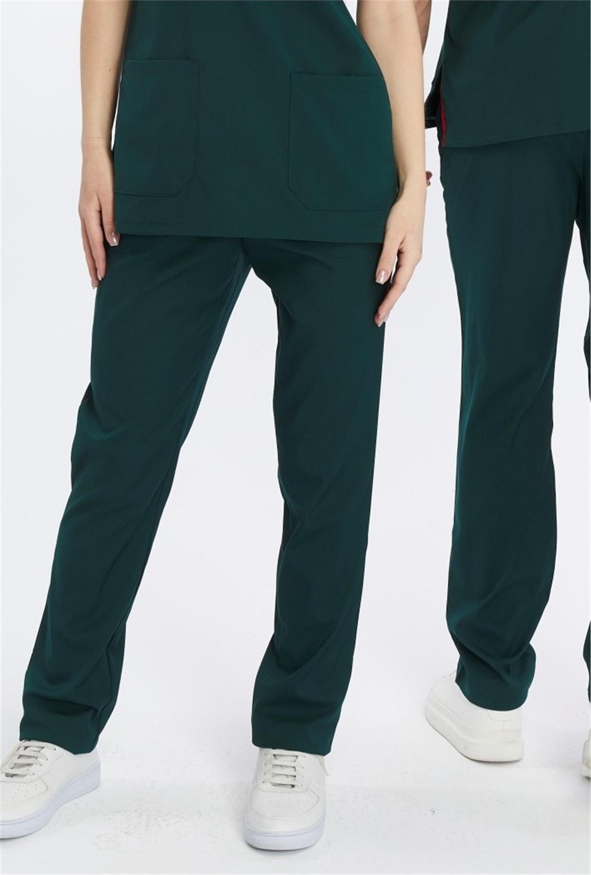 Happiness Basic - Likralı Doktor Hemşire Scrubs Tek Alt Cerrahi Forma (UNISEX), Koyu Yeşil