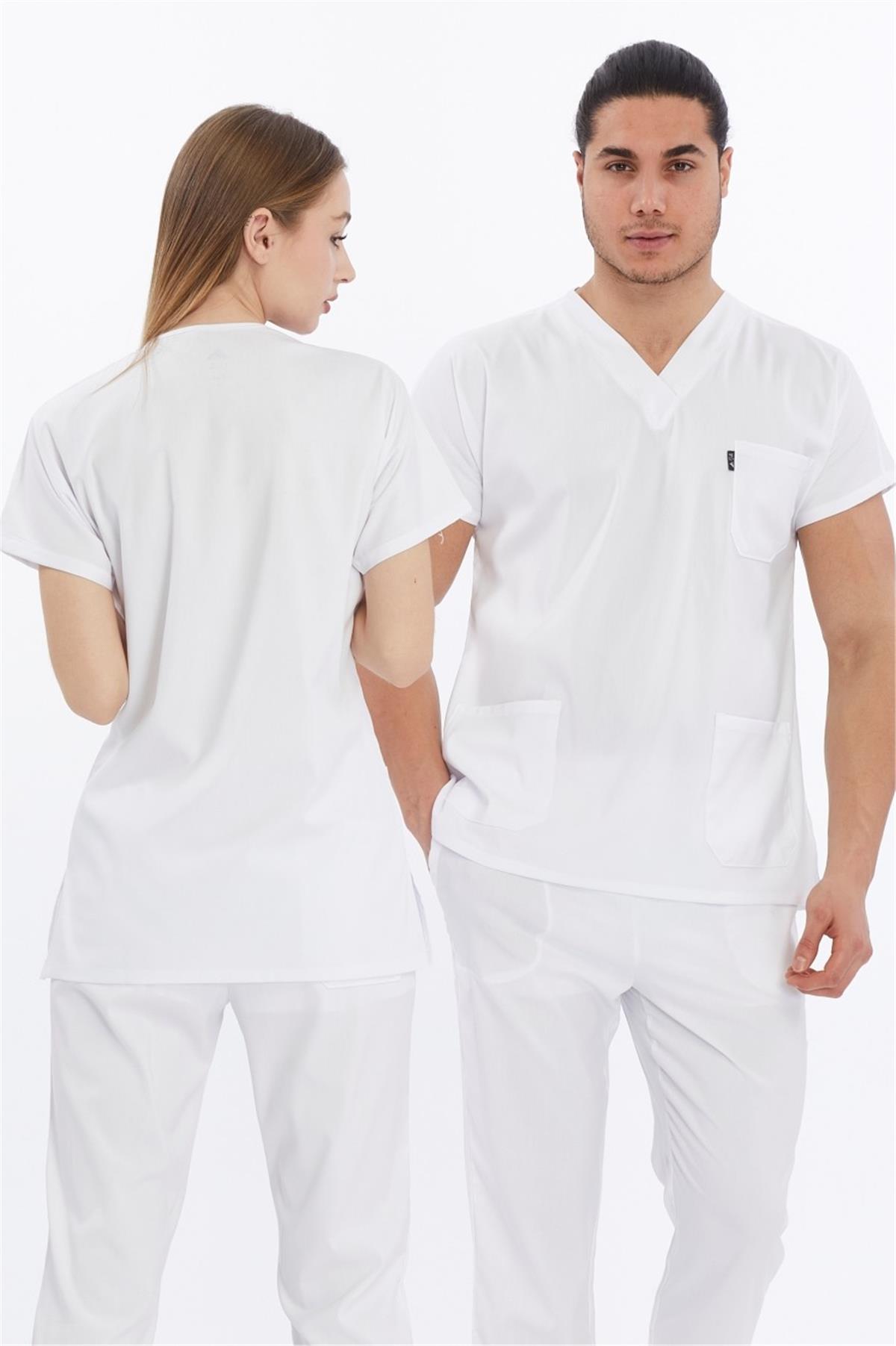 Happiness Basic - Likralı Doktor Hemşire Tek Üst Forma (UNISEX), Beyaz