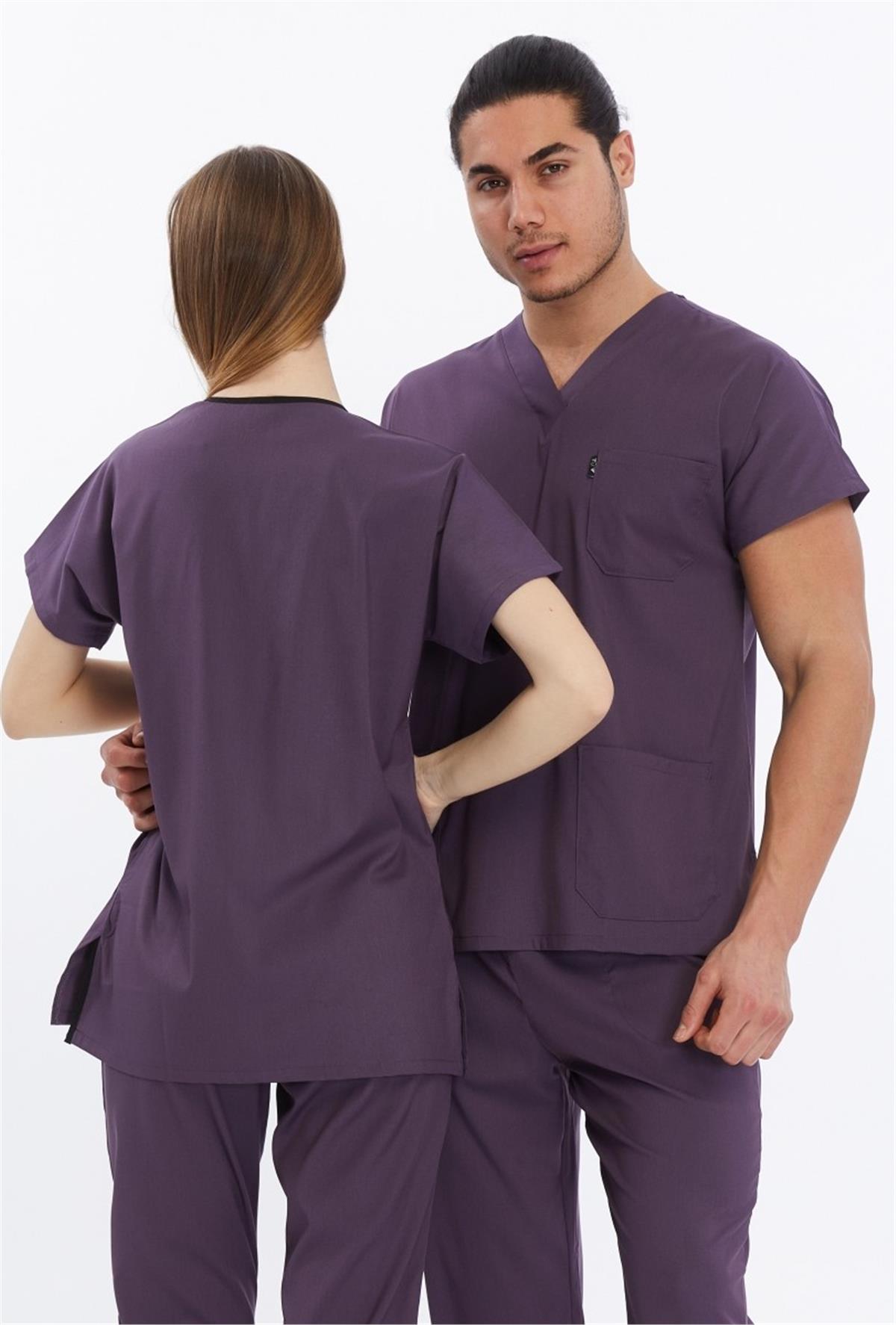 Happiness Basic - Likralı Doktor Hemşire Scrubs Tek Üst Cerrahi Forma (UNISEX), Gül Kurusu