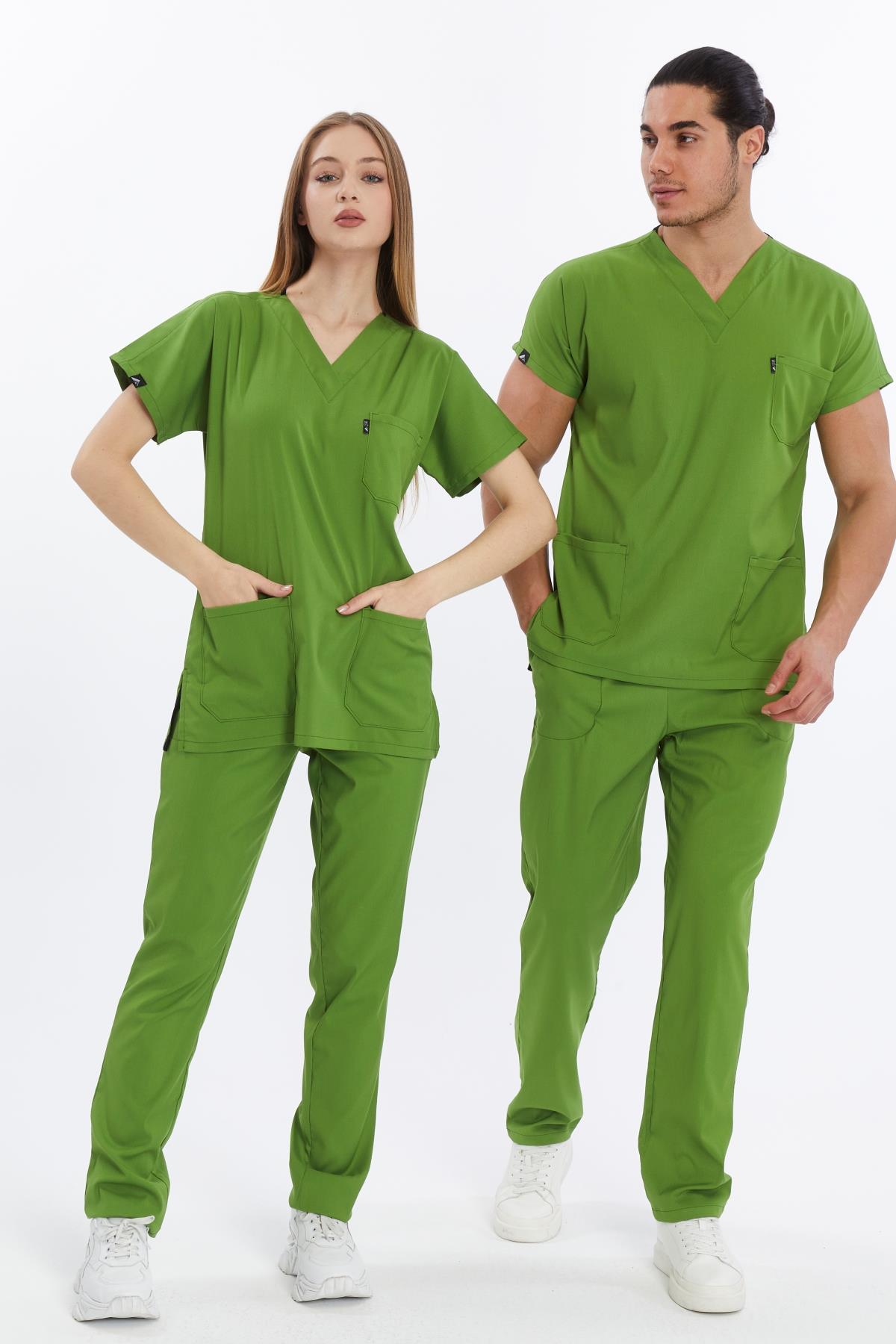Happiness Basic - Likralı Doktor Hemşire Forma Takımı (UNISEX), Fıstık Yeşili