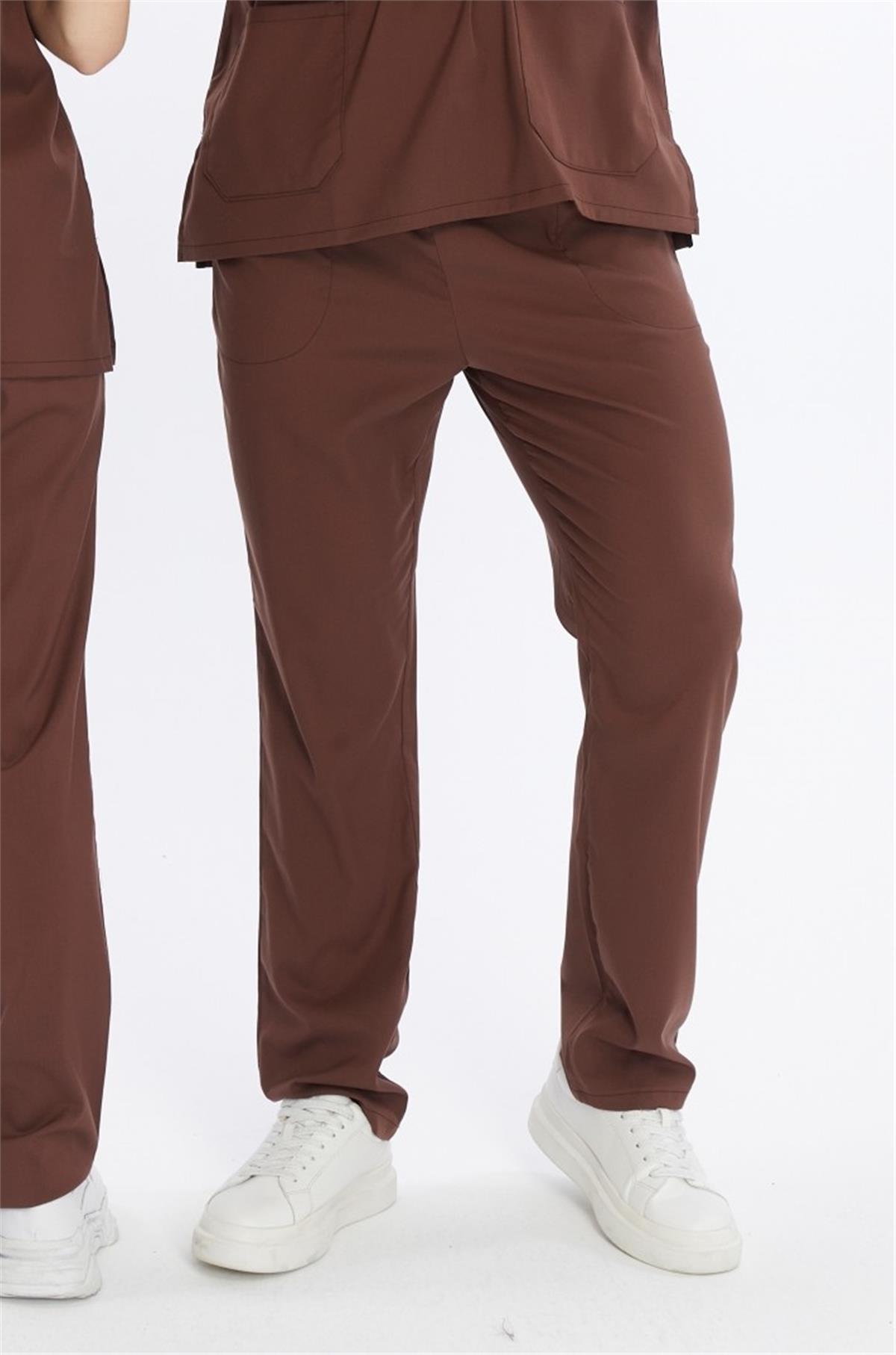 Happiness Basic - Likralı Doktor Hemşire Scrubs Tek Alt Cerrahi Forma (UNISEX), Çikolata Kahve