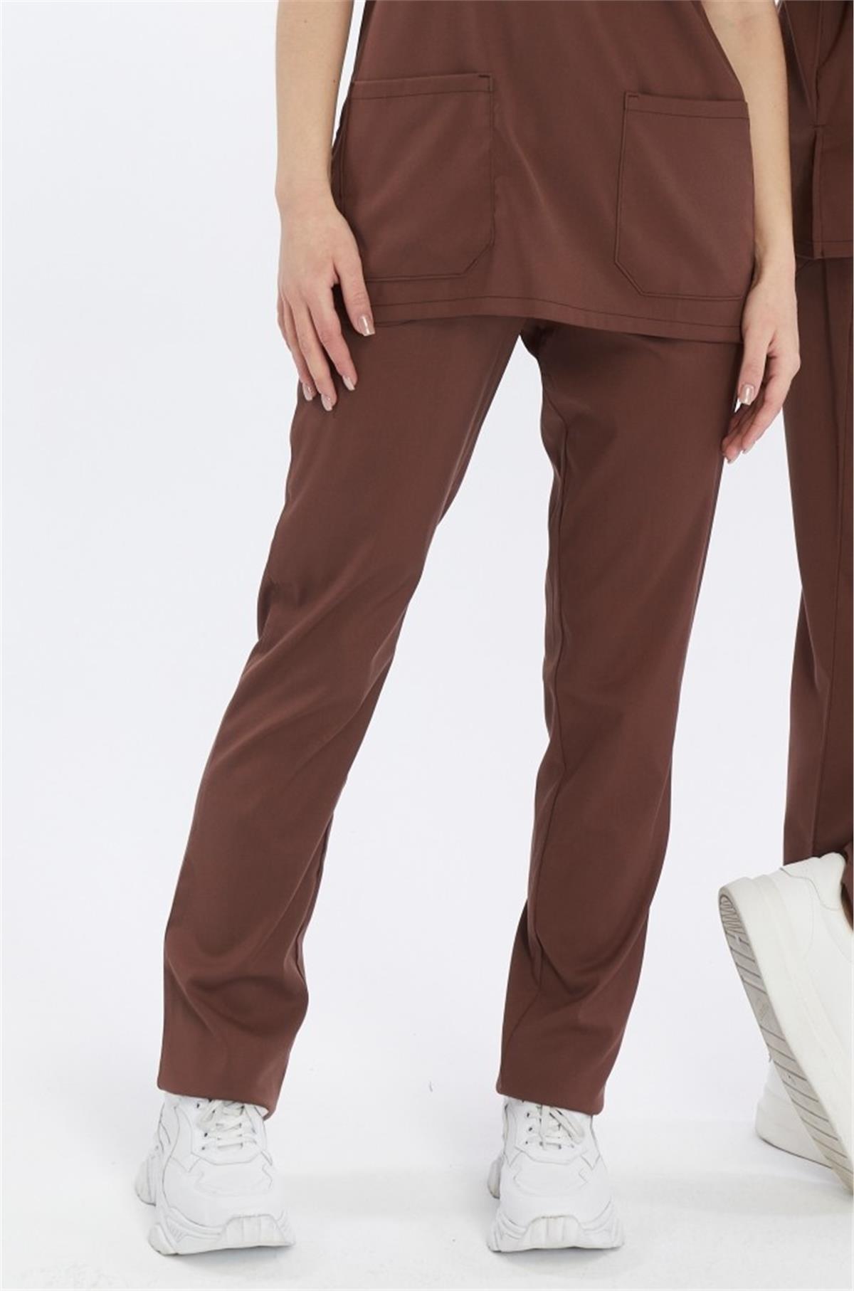 Happiness Basic - Likralı Doktor Hemşire Scrubs Tek Alt Cerrahi Forma (UNISEX), Çikolata Kahve