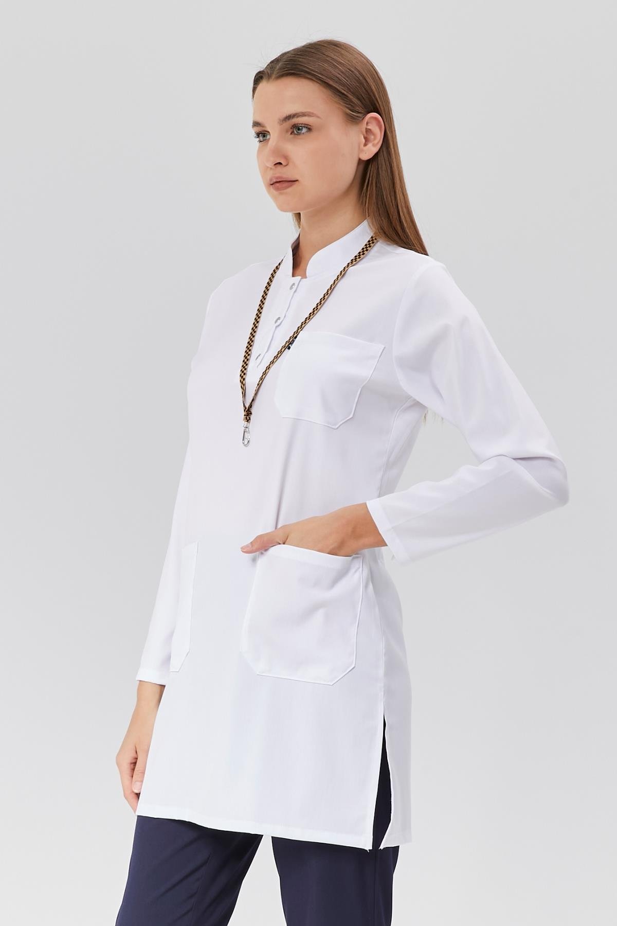 Happiness Modest - Likralı Doktor Hemşire Tesettür Forma Takımı, Beyaz/Lacivert