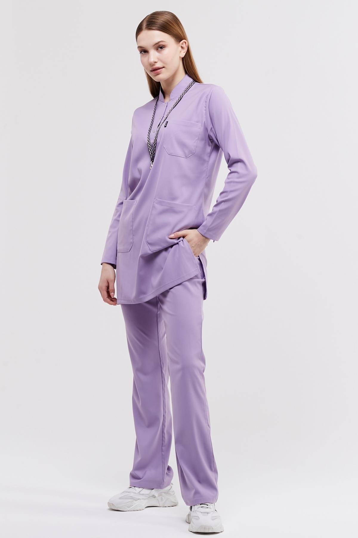 Happiness Modest - Likralı Doktor Hemşire Tesettür Forma Takımı, Lila