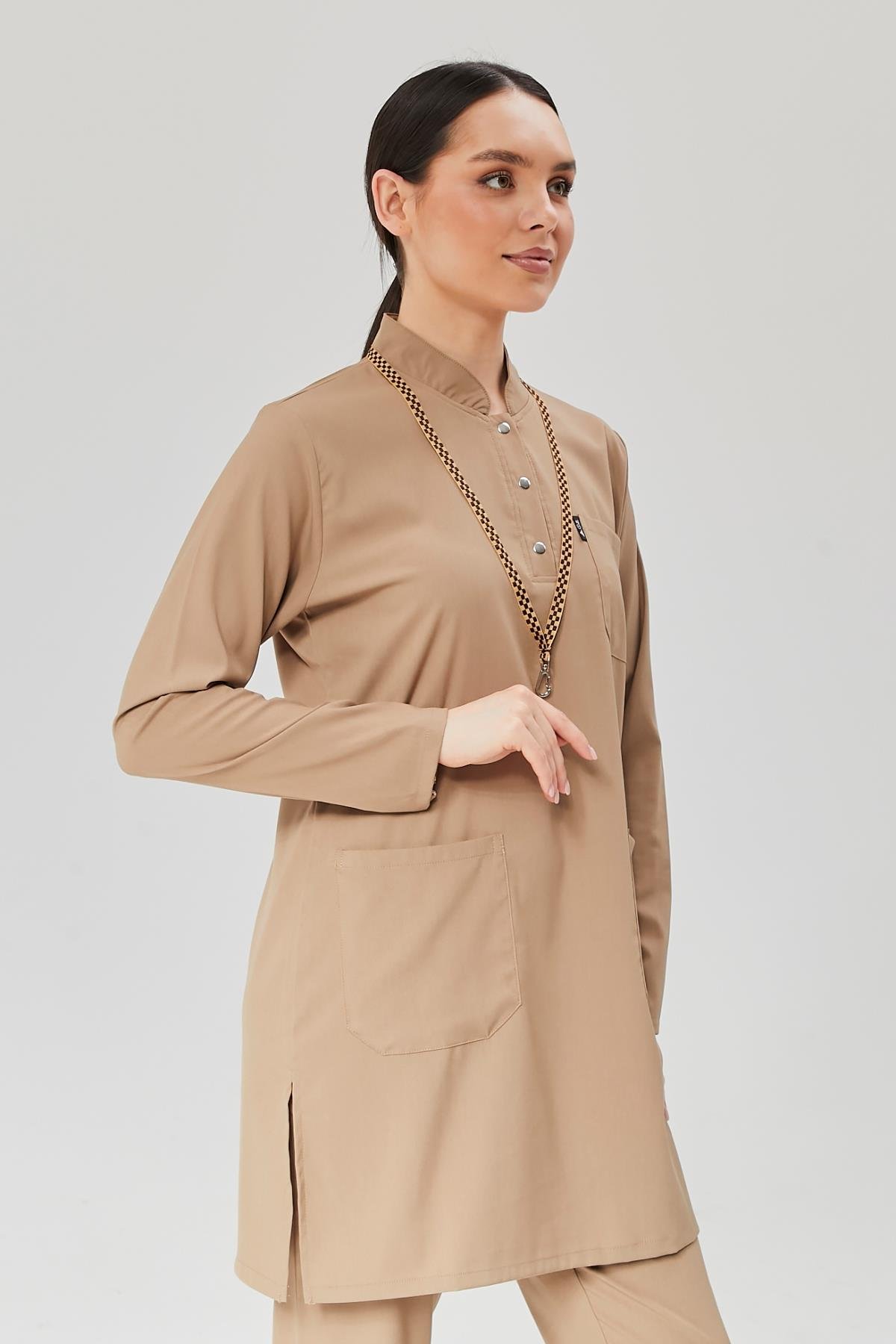 Happiness Modest - Likralı Doktor Hemşire Tesettür Forma Takımı, Bej