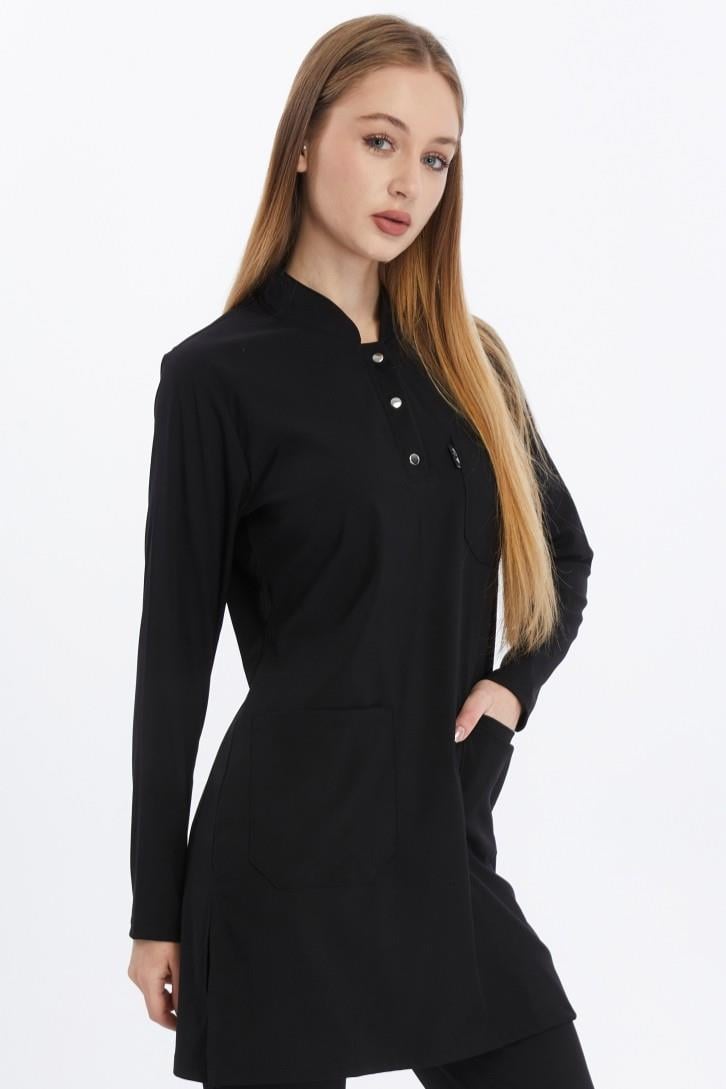 Happiness Modest - Likralı Doktor Hemşire Tesettür Tek Üst Forma, Siyah