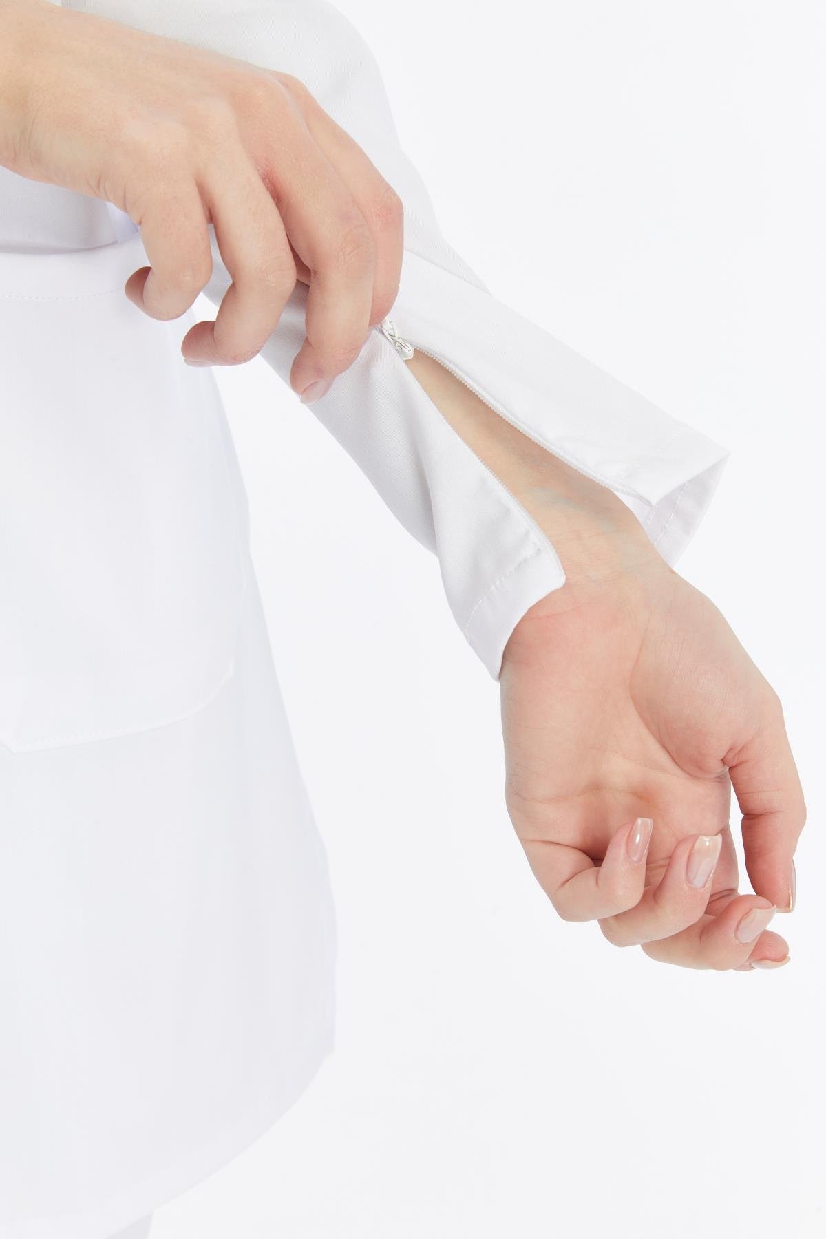 Happiness Modest - Likralı Doktor Hemşire Tesettür Forma Takımı Scrubs Üniforma Cerrahi Takım, Beyaz