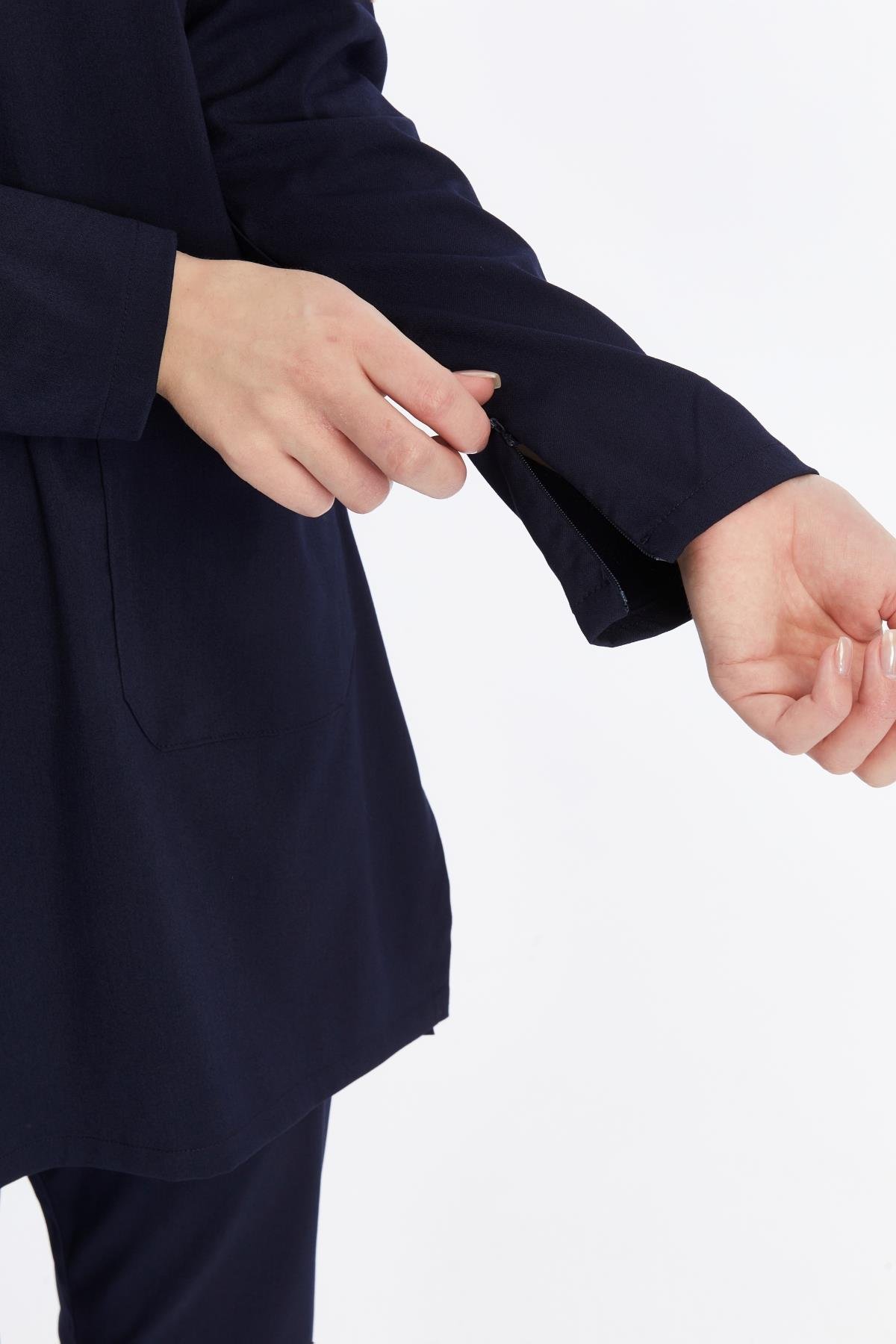 Happiness Modest - Likralı Doktor Hemşire Tesettür Forma Takımı Scrubs Üniforma Cerrahi Takım, Lacivert