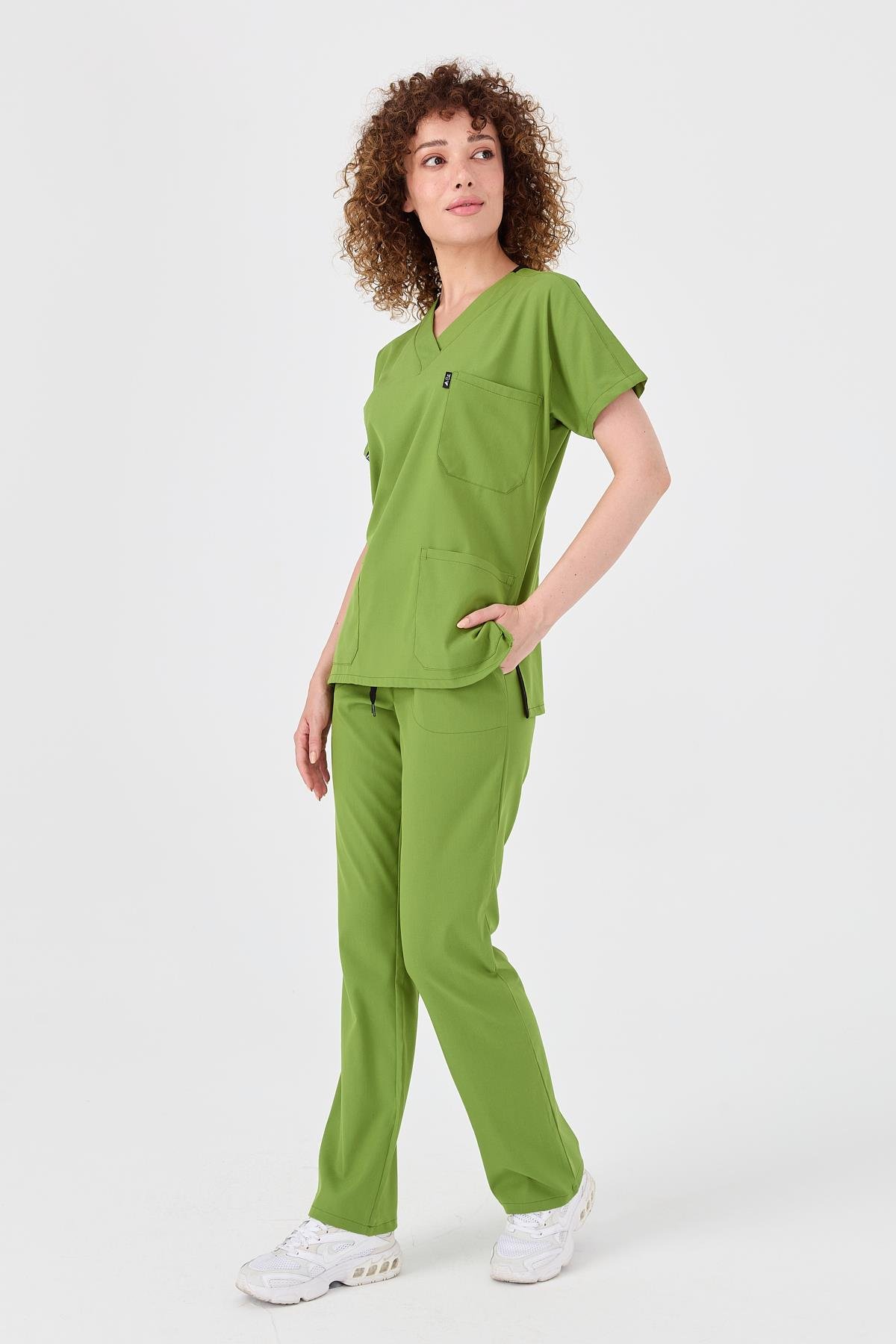 Happiness Spaniard - Likralı Doktor Hemşire Forma Takımı (KADIN), Fıstık Yeşili