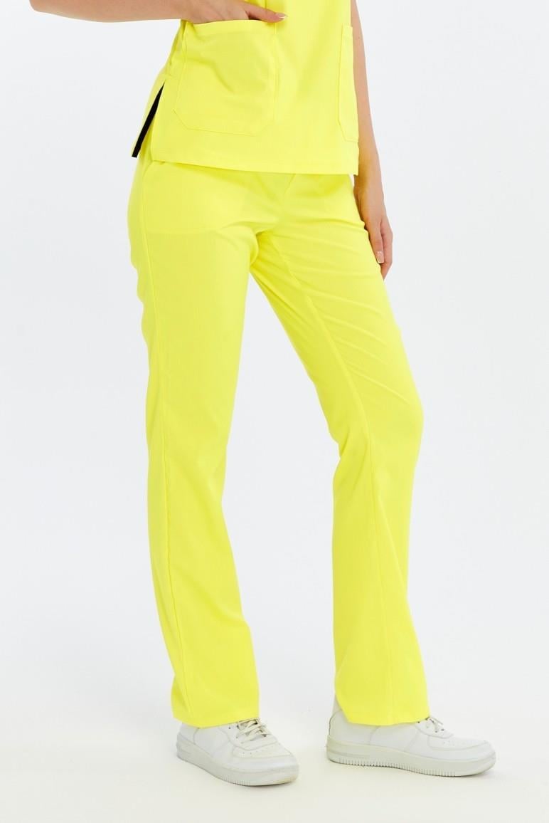 Happiness Spaniard - Likralı Doktor Hemşire Scrubs Tek Alt Cerrahi Forma (KADIN), Limon Sarısı