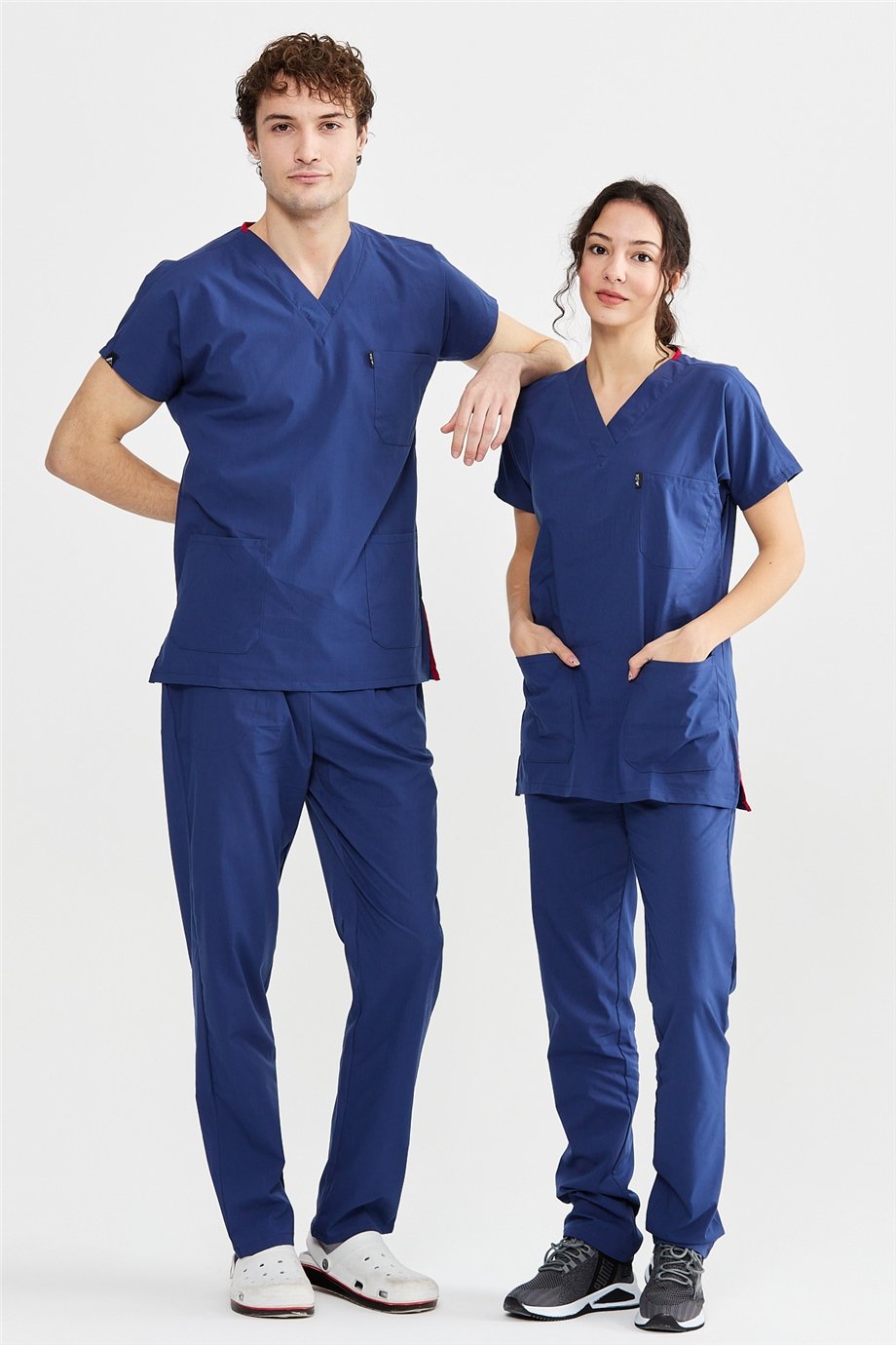 UltraLycra Basic - Likralı Doktor Hemşire Forma Takımı Scrubs Üniforma Cerrahi Takım (UNISEX), Fırtına Mavi