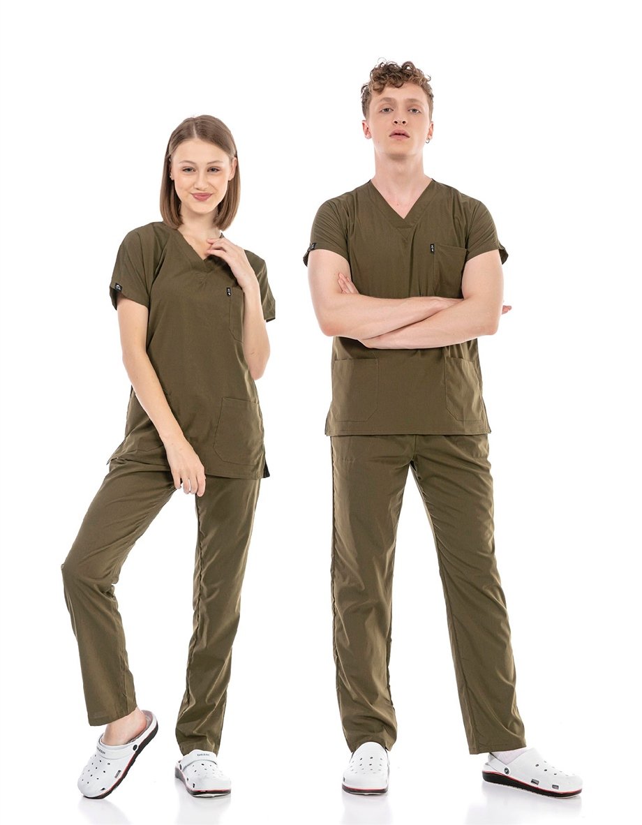 UltraLycra Basic - Likralı Doktor Hemşire Forma Takımı (UNISEX), Haki