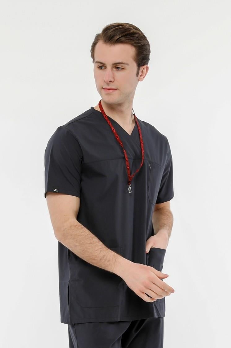 UltraLycra Comfy - Büyük Beden Likralı Doktor Hemşire Tek Üst Cerrahi Forma (UNISEX), Antrasit