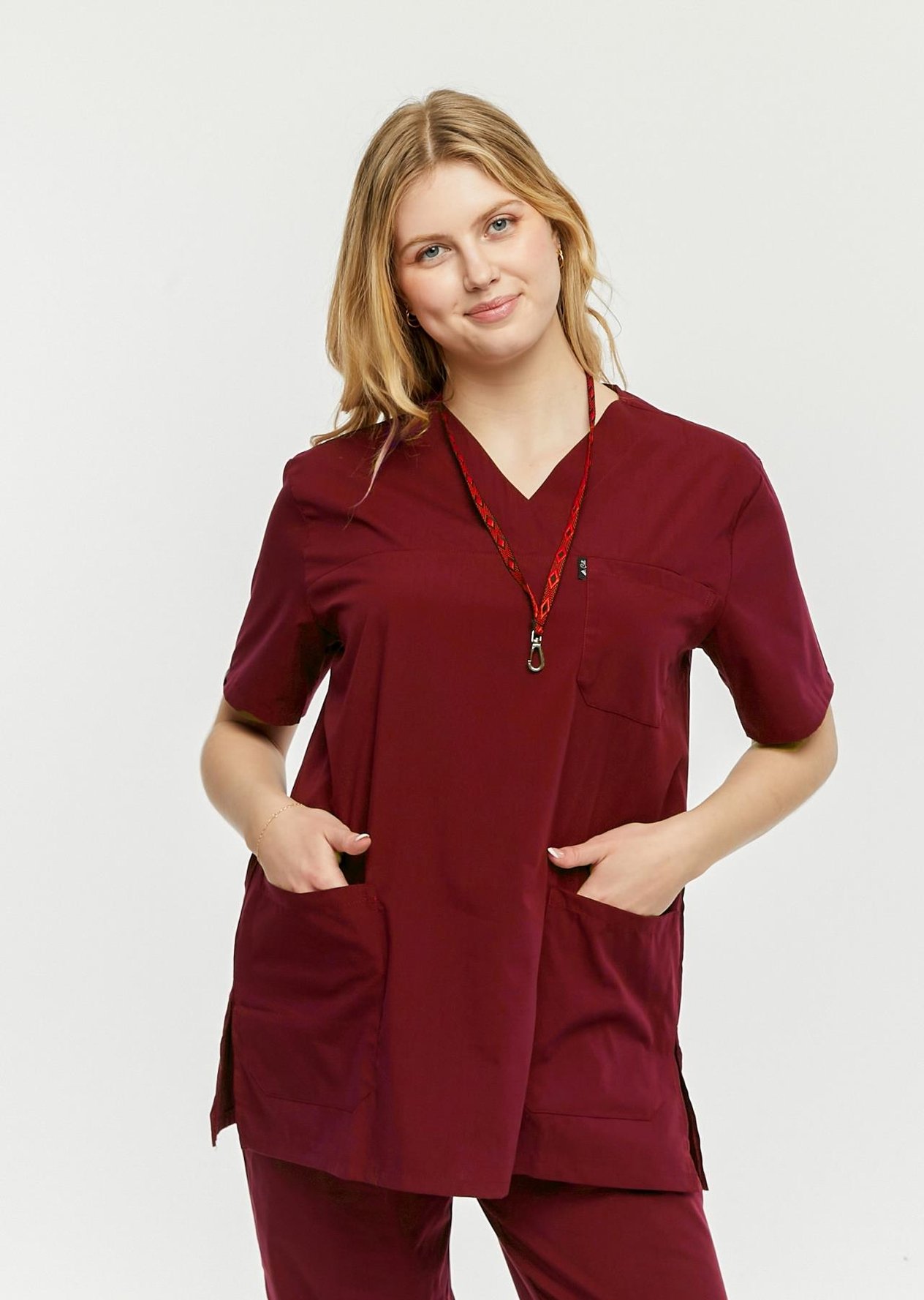 UltraLycra Comfy - Büyük Beden Likralı Doktor Hemşire Tek Üst Cerrahi Forma (UNISEX), Bordo