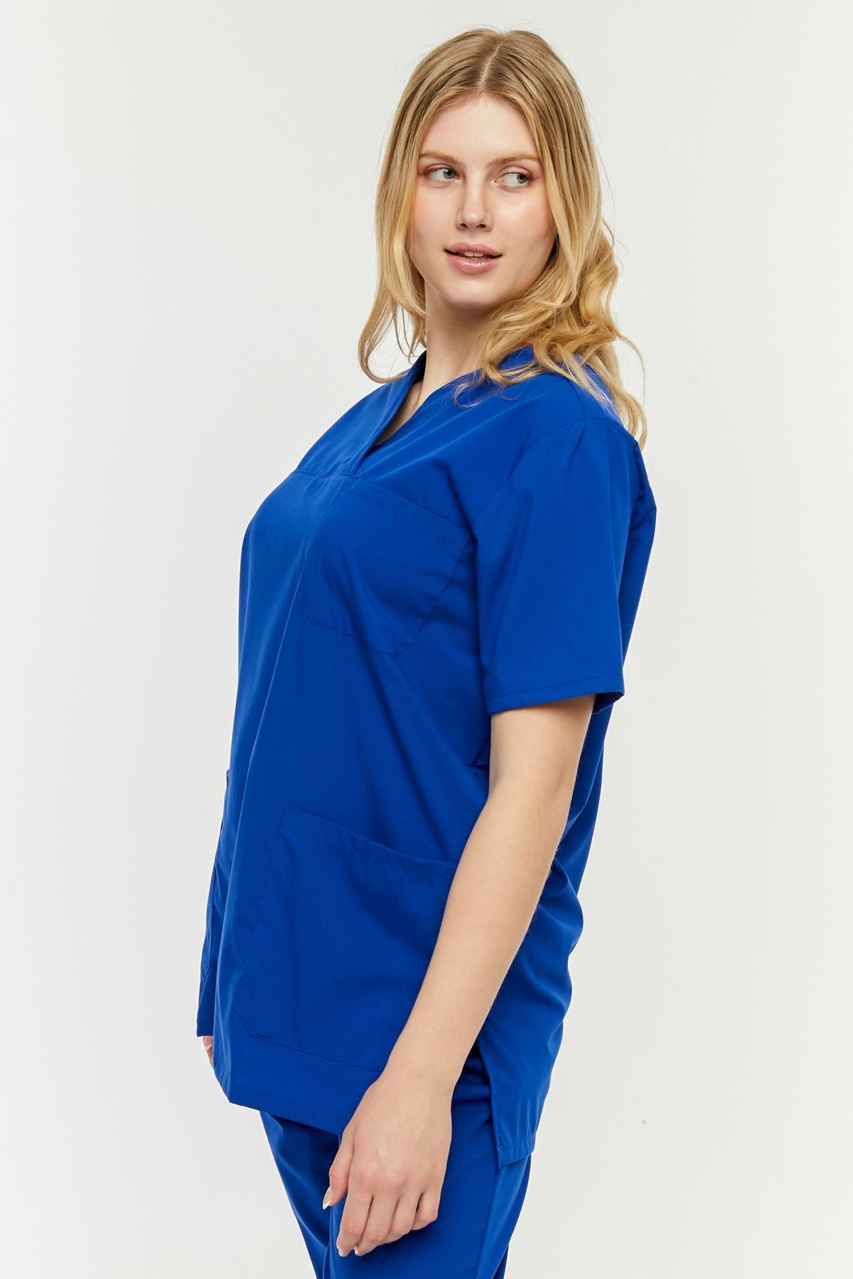 UltraLycra Comfy - Büyük Beden Likralı Doktor Hemşire Forma Takımı (UNISEX), Saks