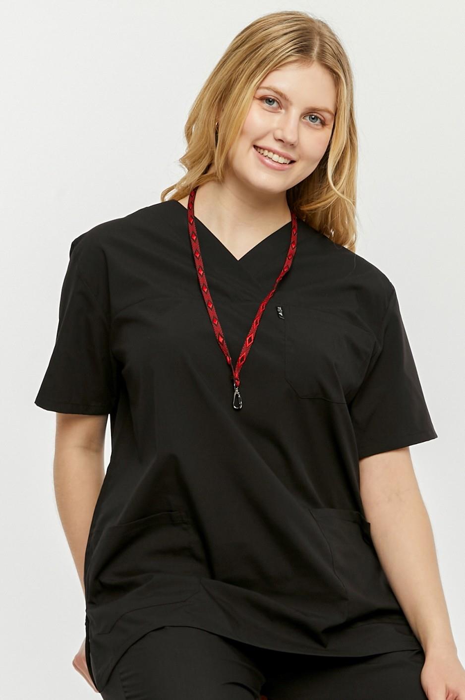 UltraLycra Comfy - Büyük Beden Likralı Doktor Hemşire Tek Üst Cerrahi Forma (UNISEX), Siyah