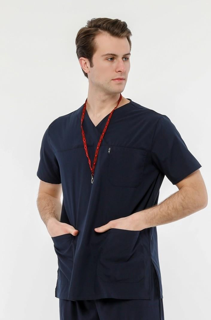 UltraLycra Comfy - Büyük Beden Likralı Doktor Hemşire Tek Üst Cerrahi Forma (UNISEX), Lacivert