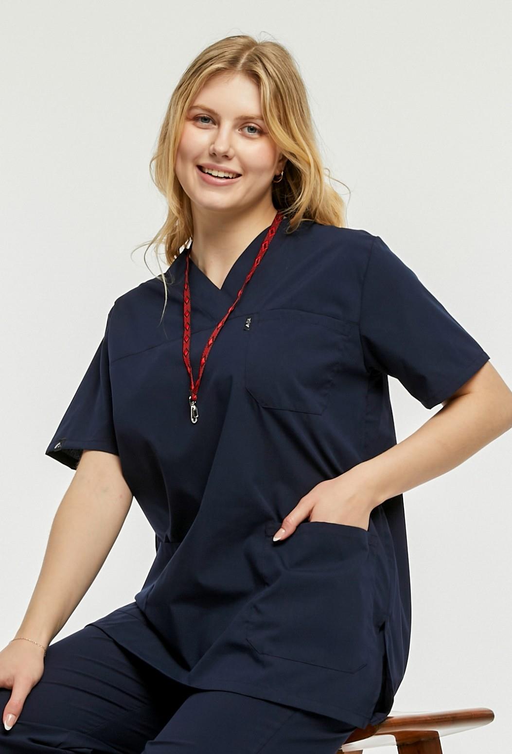 UltraLycra Comfy - Büyük Beden Likralı Doktor Hemşire Tek Üst Cerrahi Forma (UNISEX), Lacivert