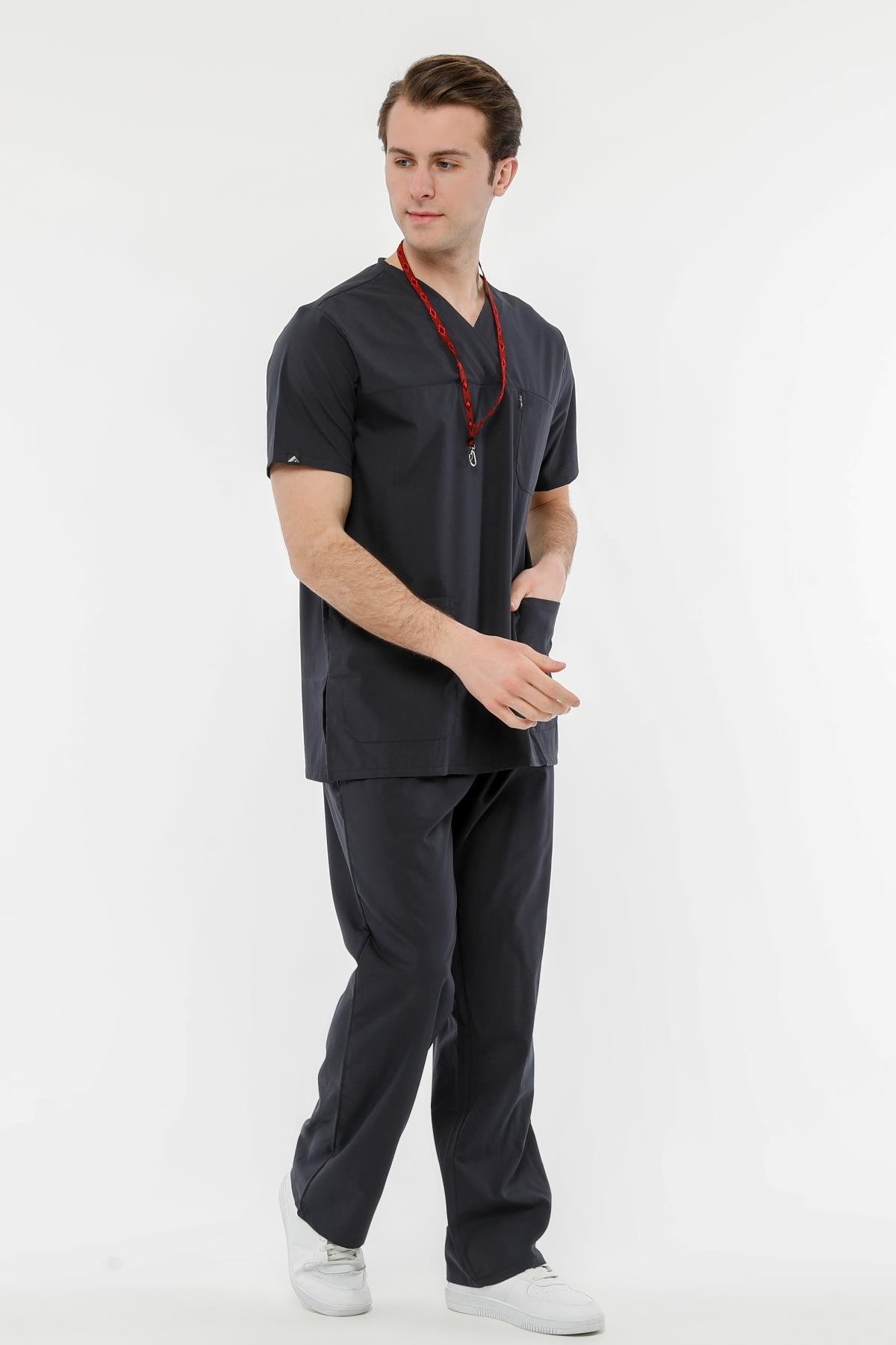 UltraLycra Comfy - Büyük Beden Likralı Doktor Hemşire Forma Takımı (UNISEX), Antrasit