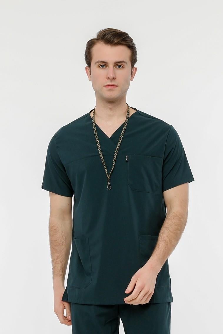 UltraLycra Comfy - Büyük Beden Likralı Doktor Hemşire Tek Üst Cerrahi Forma (UNISEX), Koyu Yeşil