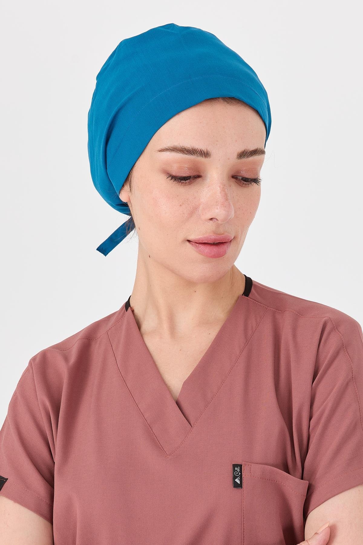 UltraLycra Doktor Hemşire Cerrahi Bone Aşçı Bonesi İş Bandanası, Petrol Mavi