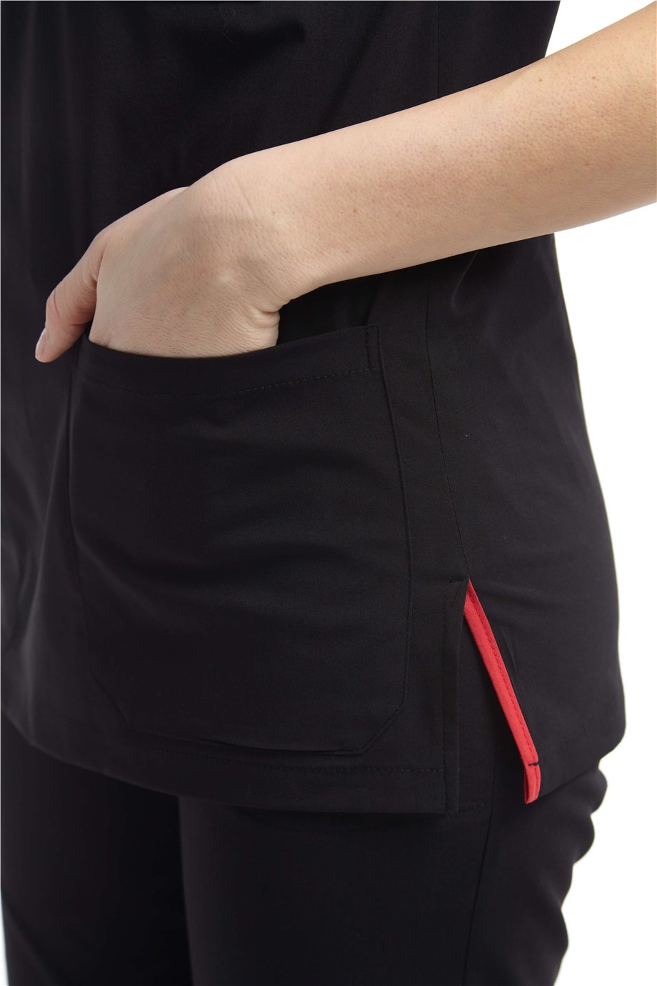 UltraLycra Spaniard - Likralı Doktor Hemşire Scrubs Tek Üst Cerrahi Forma (KADIN), Siyah