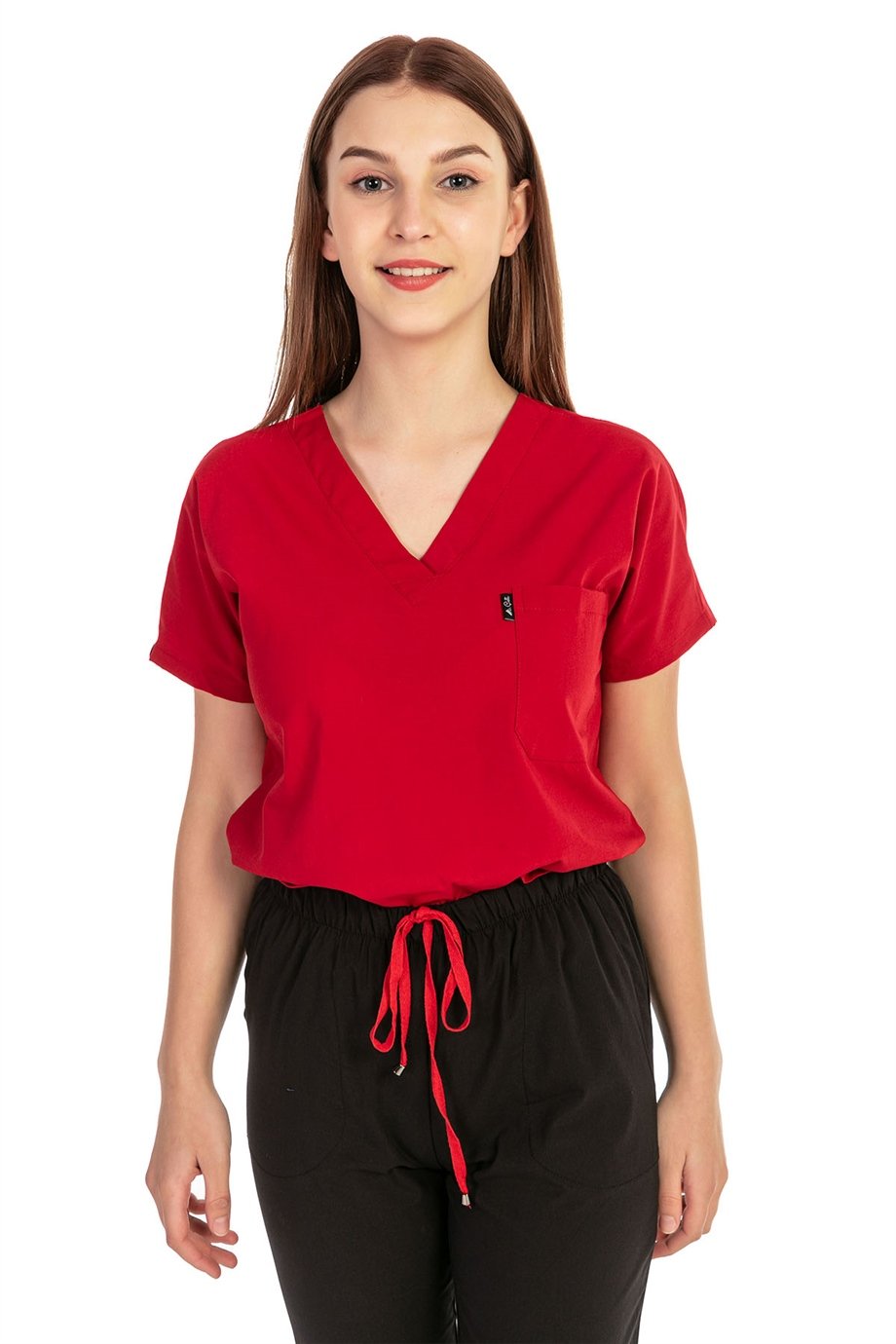UltraLycra Spaniard - Likralı Doktor Hemşire Tek Üst Forma (KADIN), Kırmızı