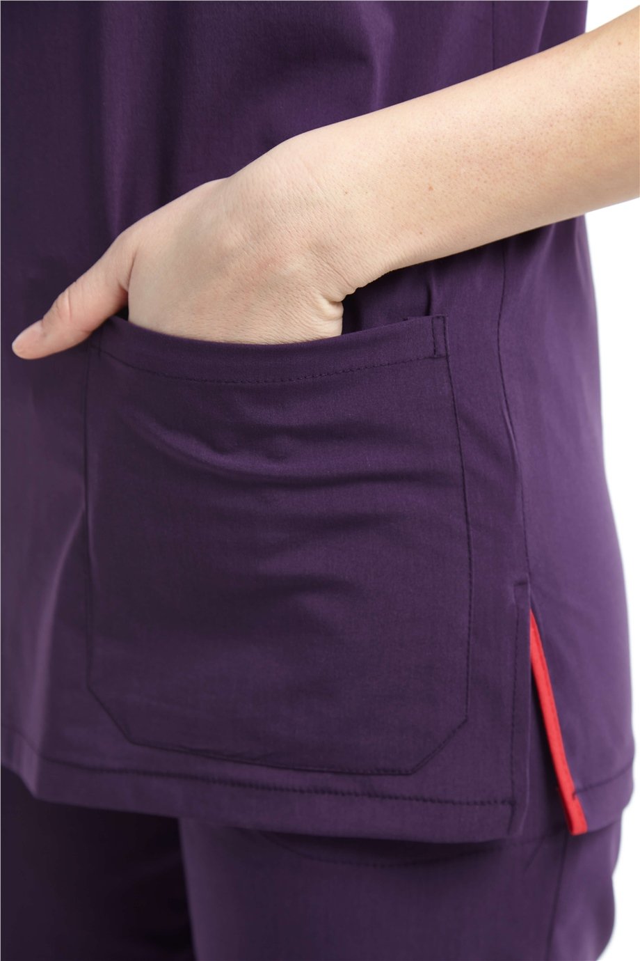 UltraLycra Spaniard - Likralı Doktor Hemşire Scrubs Tek Üst Cerrahi Forma (KADIN), Koyu Mor