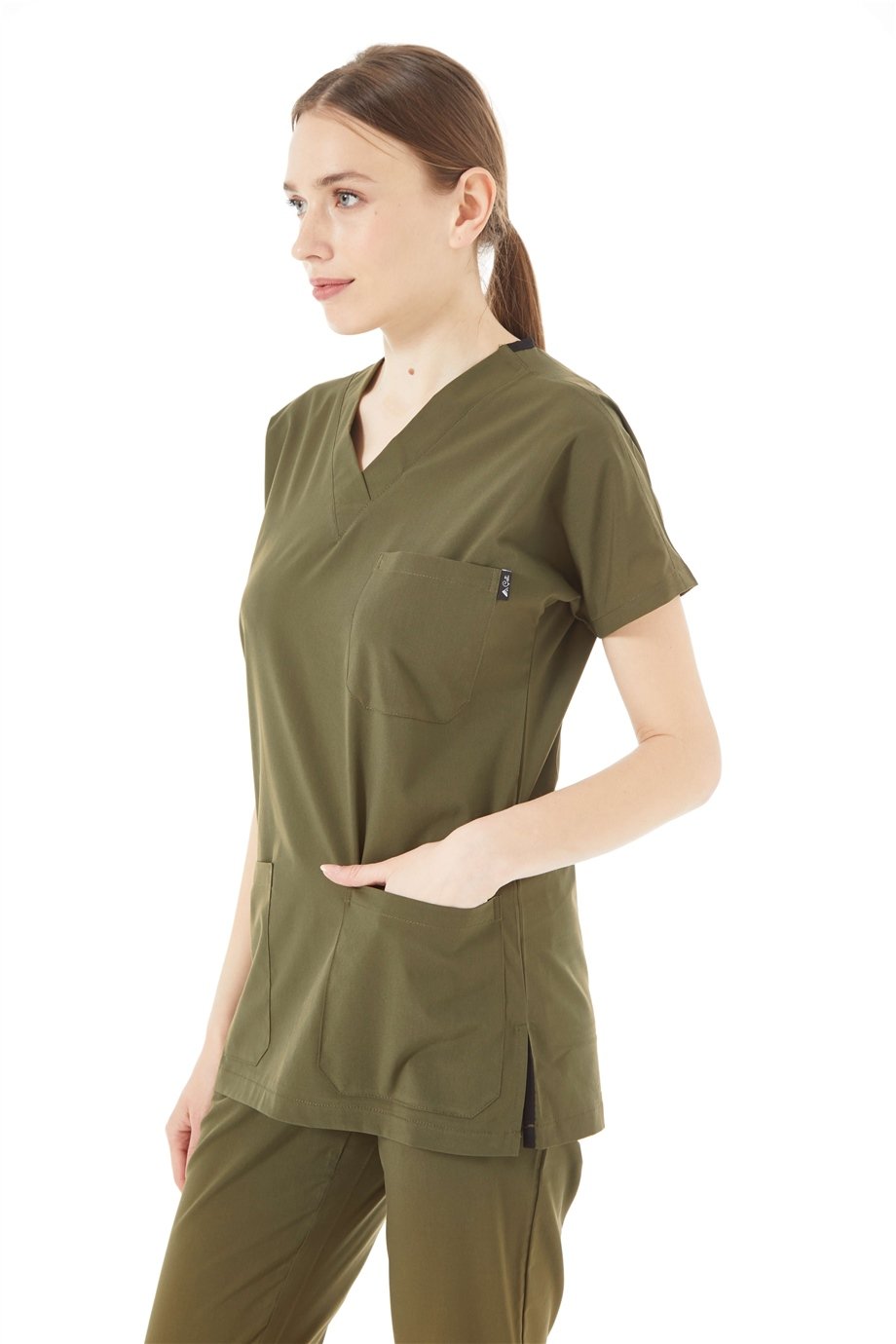 UltraLycra Spaniard - Likralı Doktor Hemşire Tek Üst Forma (KADIN), Haki