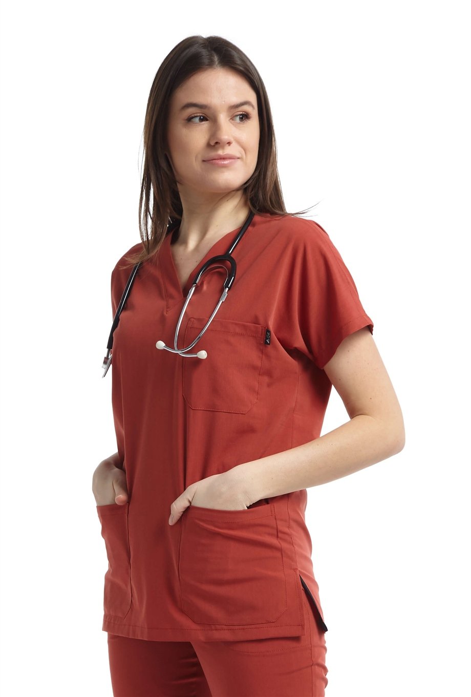 UltraLycra Spaniard - Likralı Doktor Hemşire Tek Üst Forma (KADIN), Kiremit