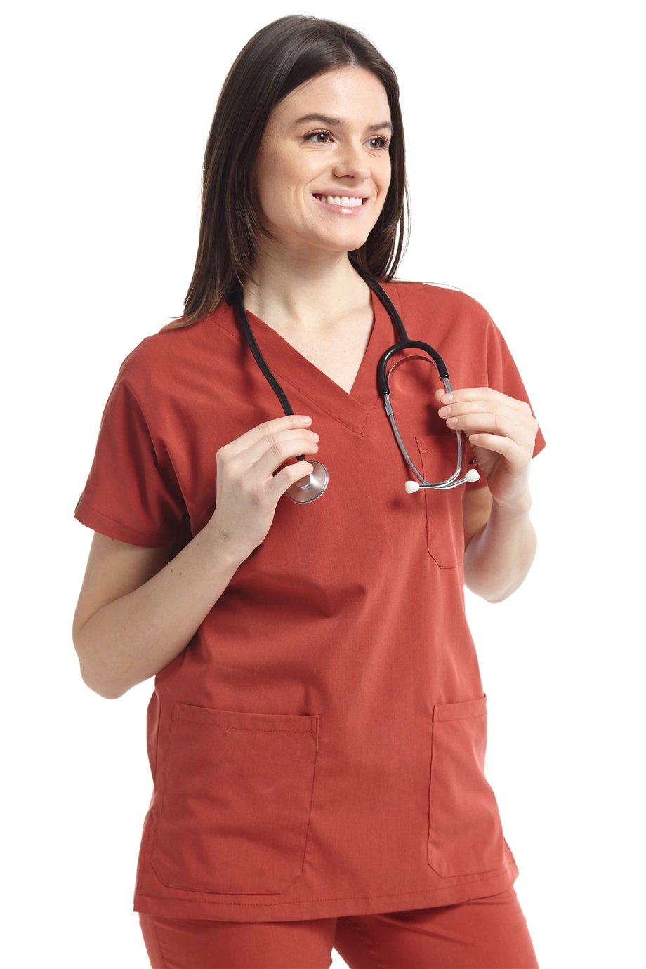 UltraLycra Spaniard - Likralı Doktor Hemşire Tek Üst Forma (KADIN), Kiremit