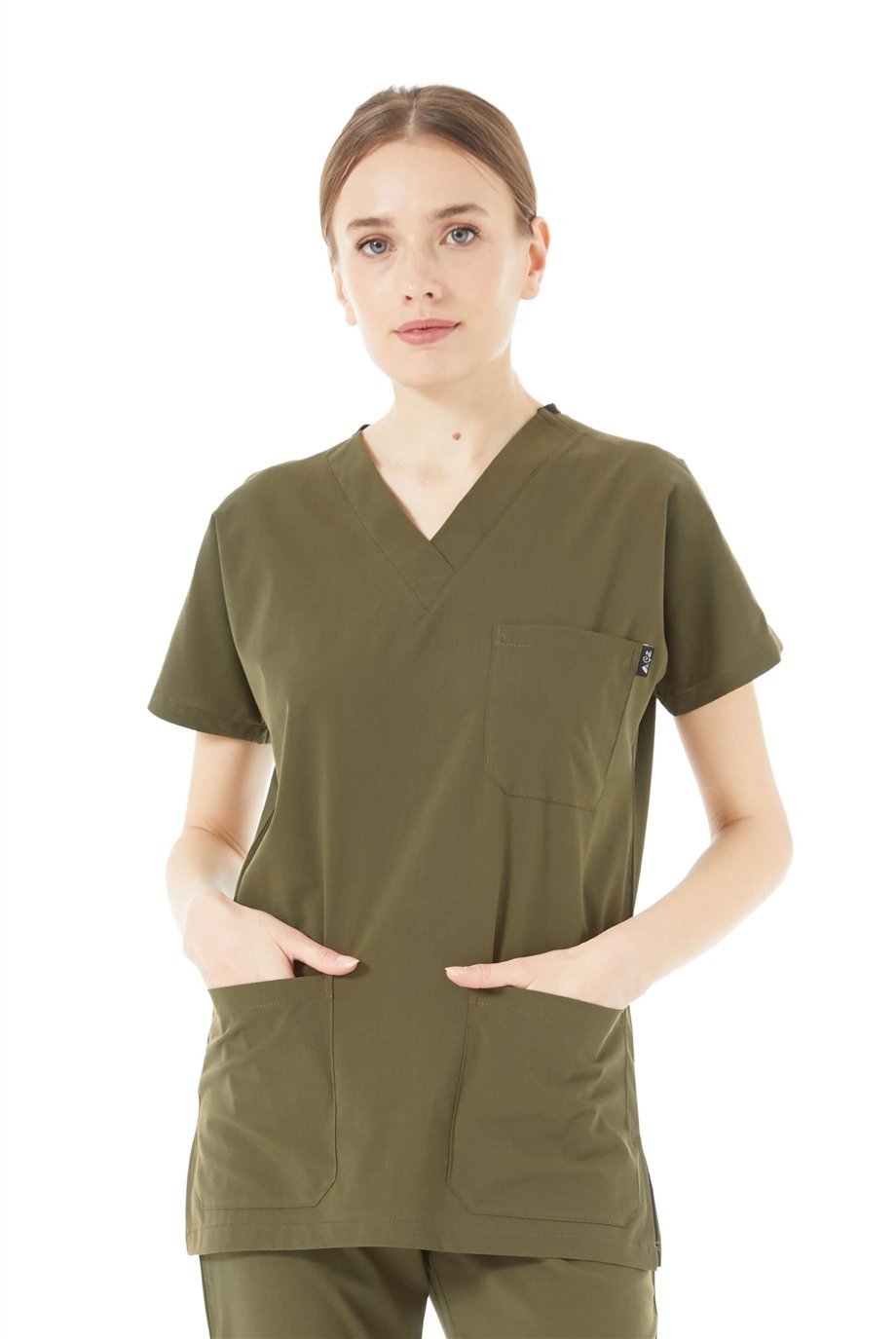 UltraLycra Spaniard - Likralı Doktor Hemşire Tek Üst Forma (KADIN), Haki