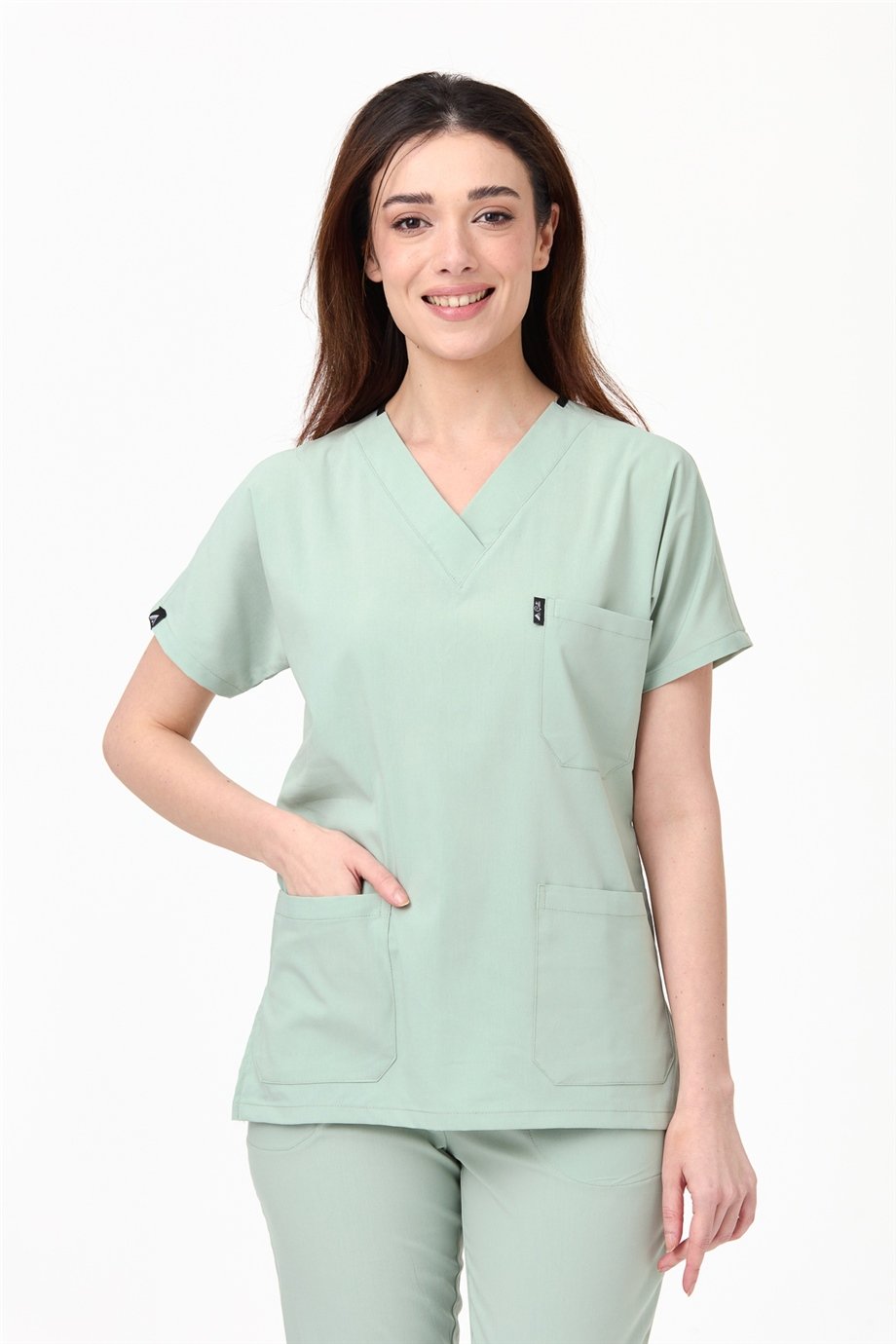 UltraLycra Spaniard - Likralı Doktor Hemşire Scrubs Tek Üst Cerrahi Forma (KADIN), Su Yeşili