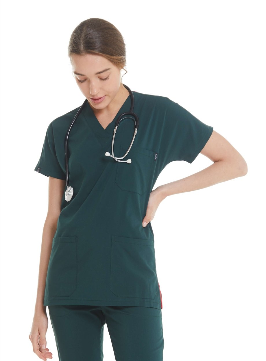 UltraLycra Spaniard - Likralı Doktor Hemşire Tek Üst Forma (KADIN), Koyu Yeşil